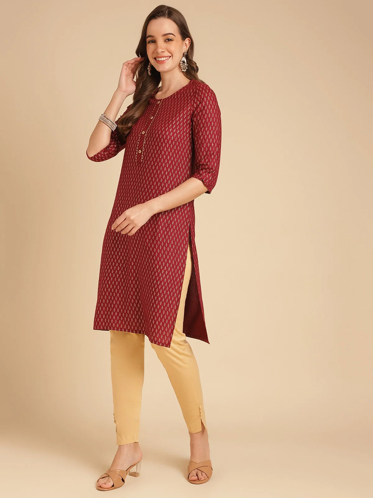 Buy Rayon Printed Knee Length Straight Kurta-Maroon