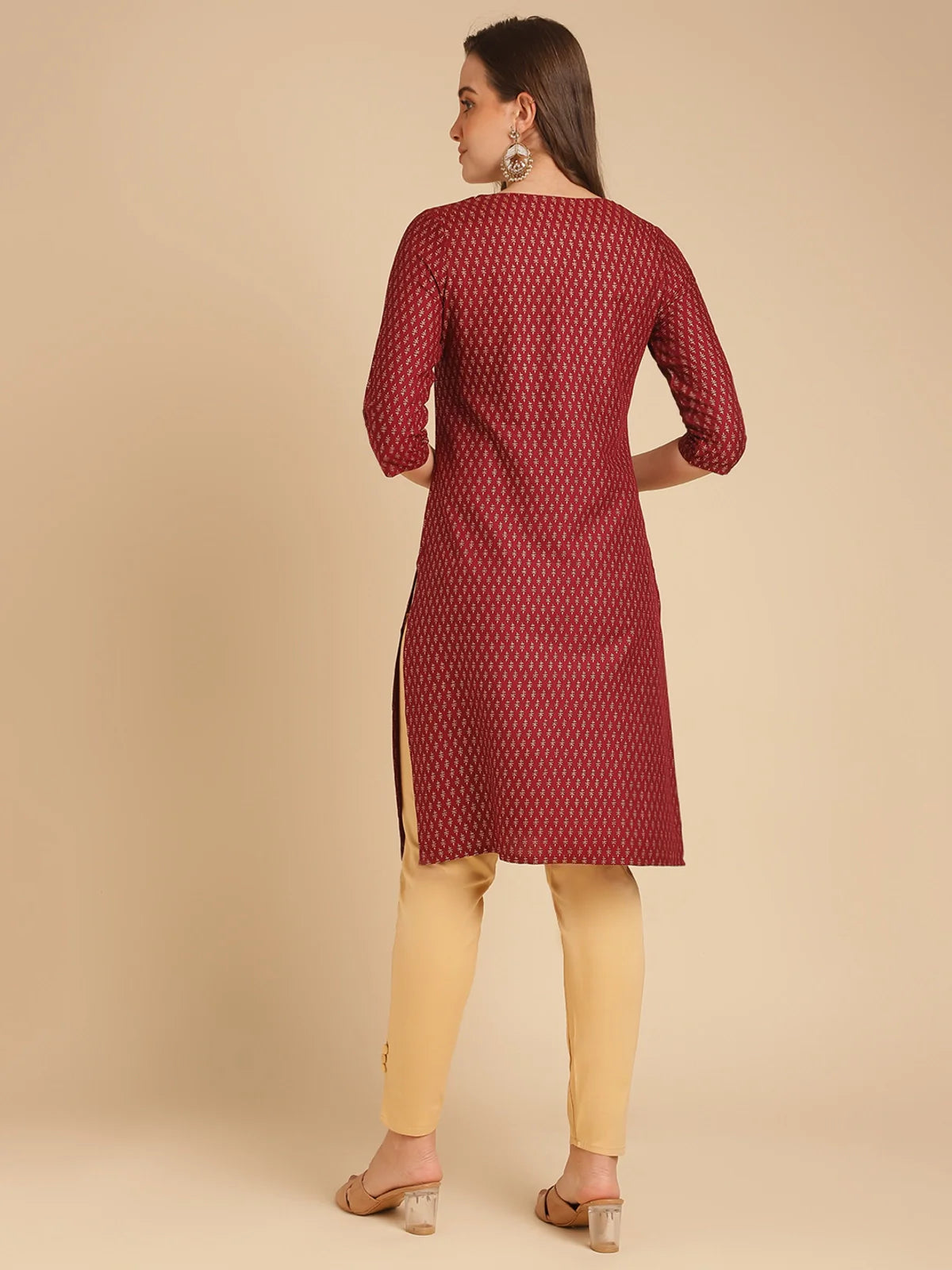 Buy Rayon Printed Knee Length Straight Kurta-Maroon