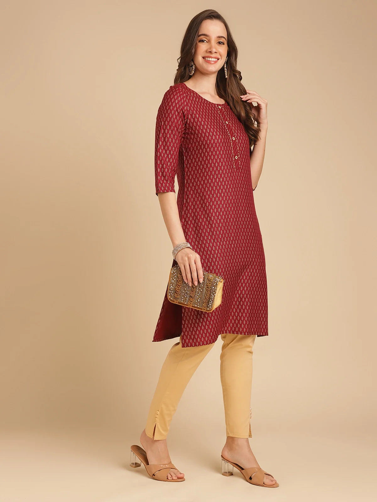 Buy Rayon Printed Knee Length Straight Kurta-Maroon