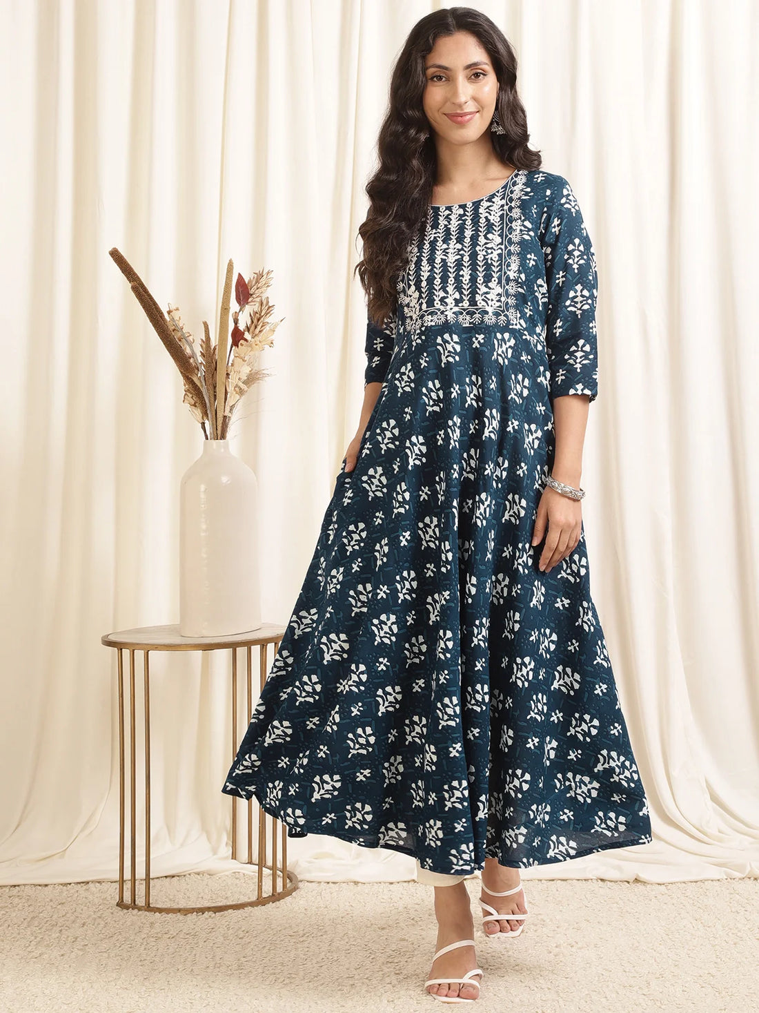 Buy Rayon Embroidered Ankle Length Anarkali Kurta-Blue