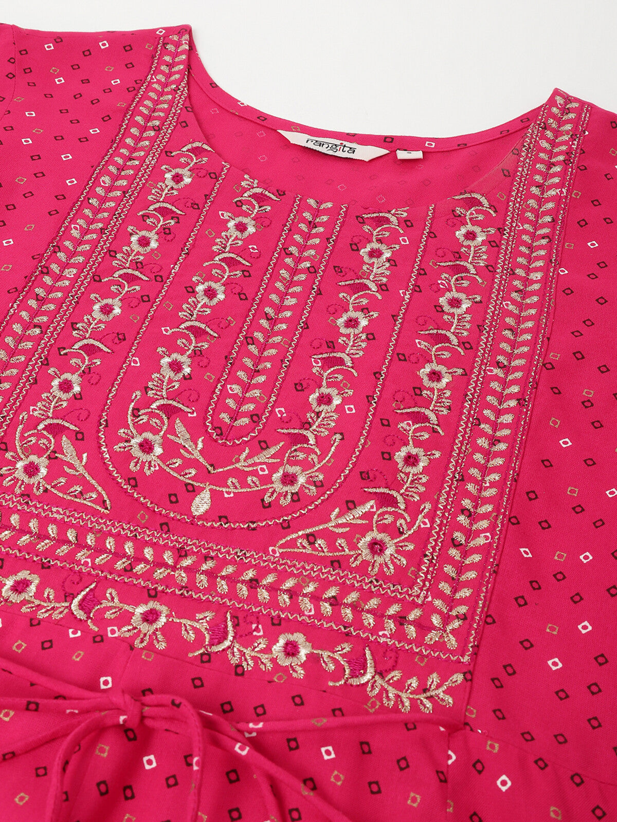 Buy Rayon Yoke Embroidered Ethnic Printed Calf Length Flared Kurta-Pink