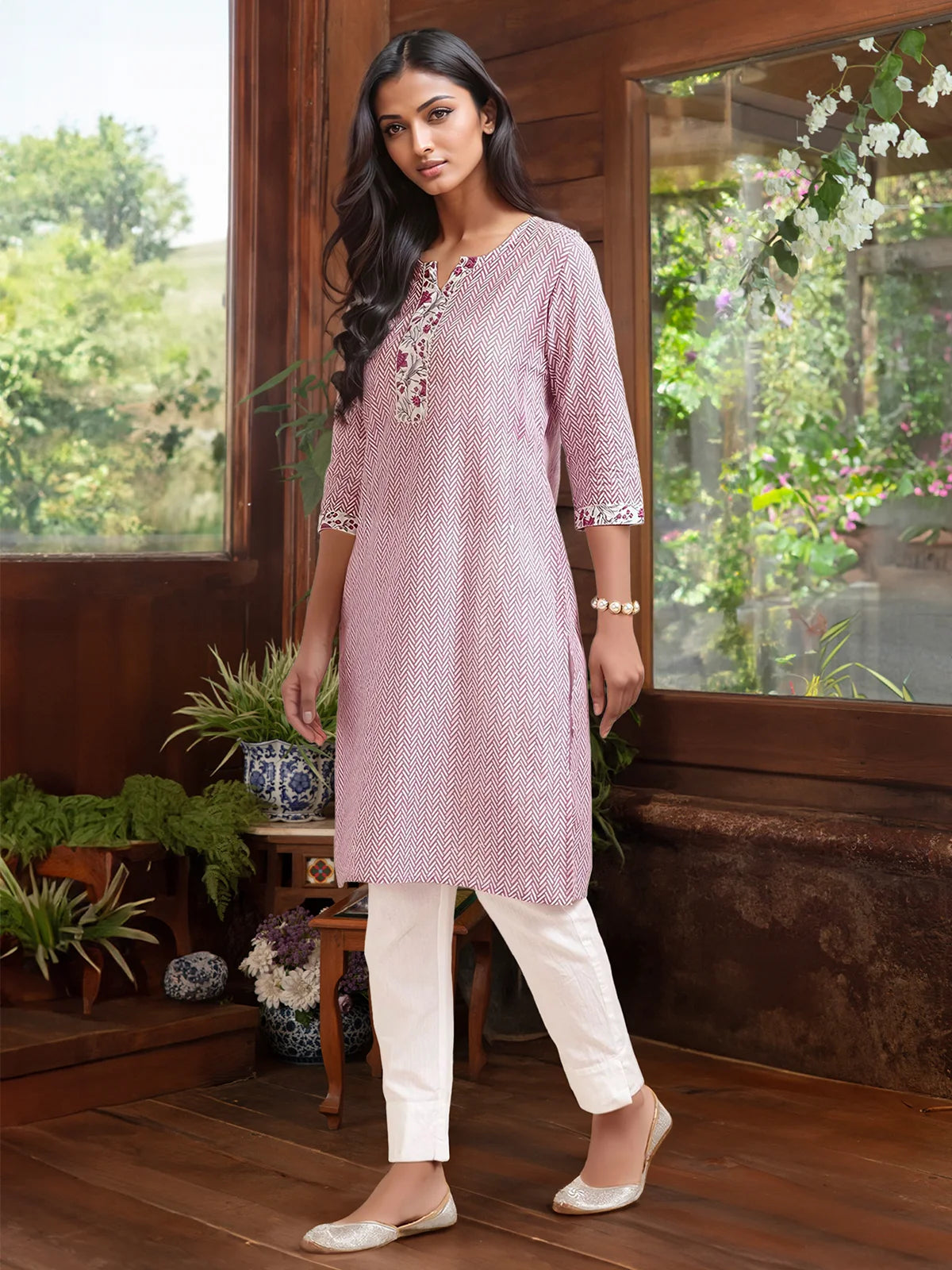 Buy Rayon Printed Knee Length Straight Kurta-Purple