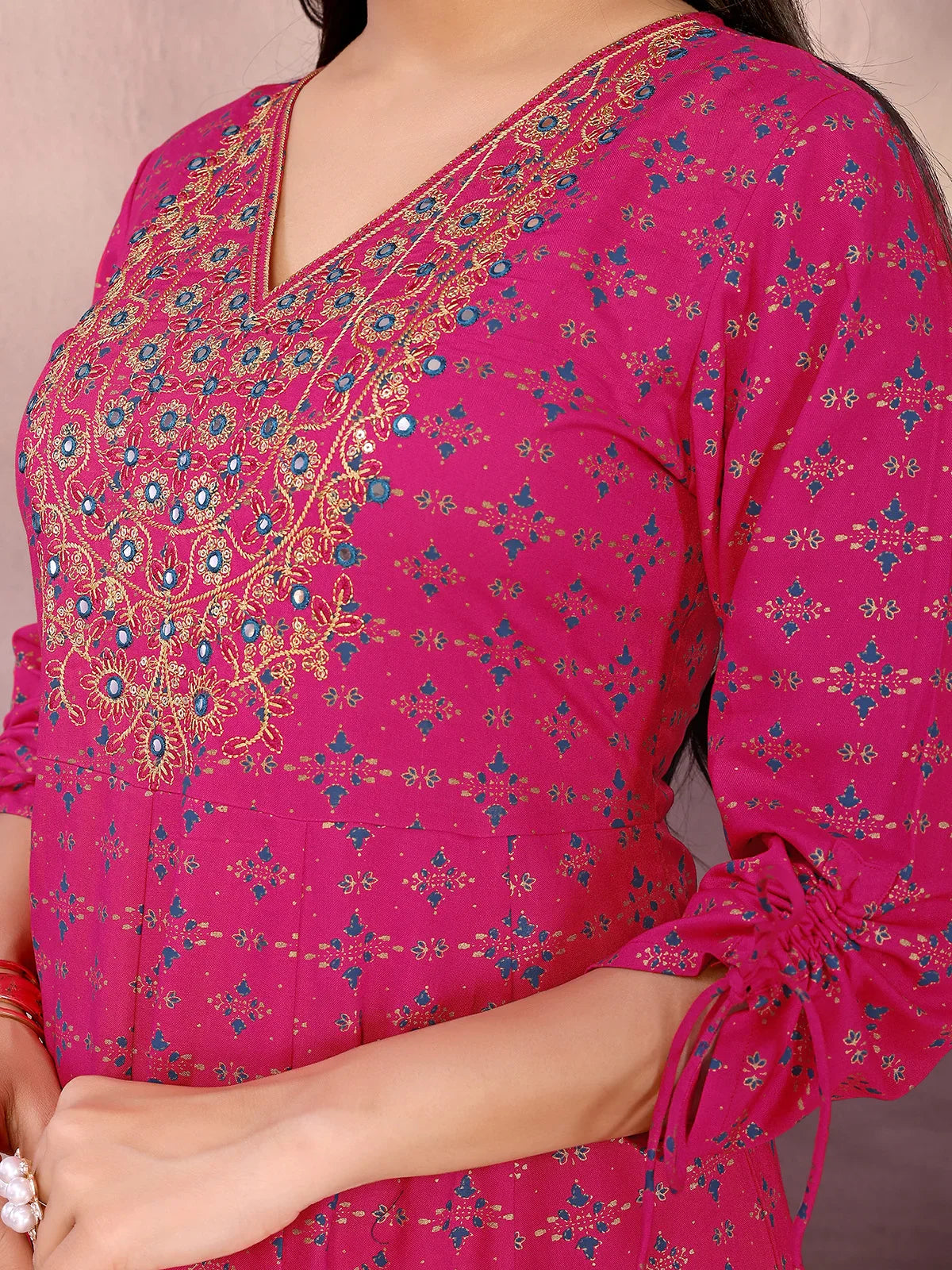 Buy Rayon Embroidered Anarkali Calf Length Kurta-Pink