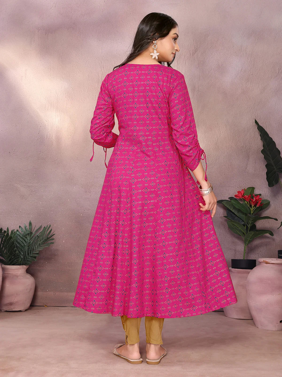 Buy Rayon Embroidered Anarkali Calf Length Kurta-Pink