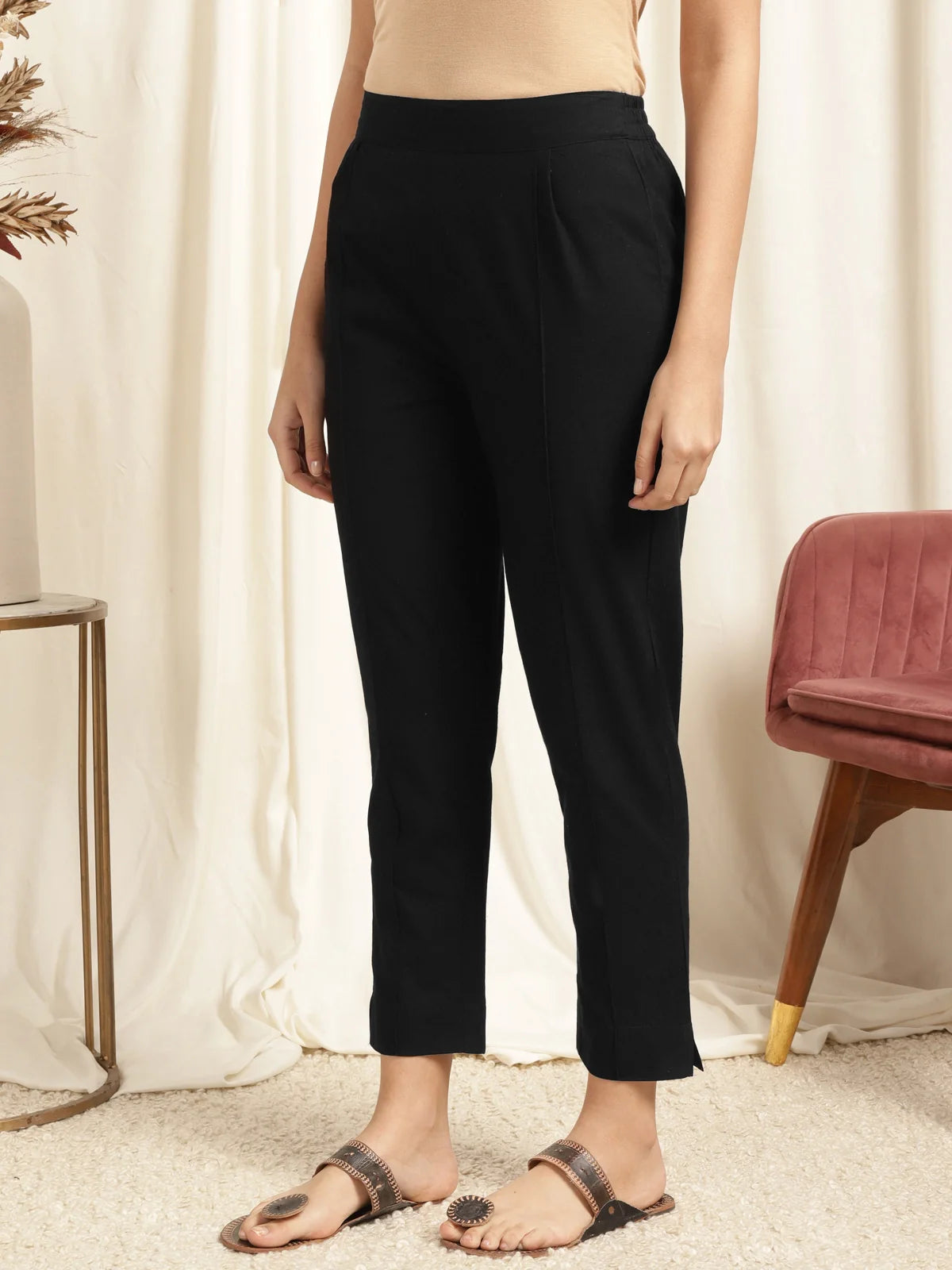 Buy Rayon Solid Ankle Length Palazzo-Black