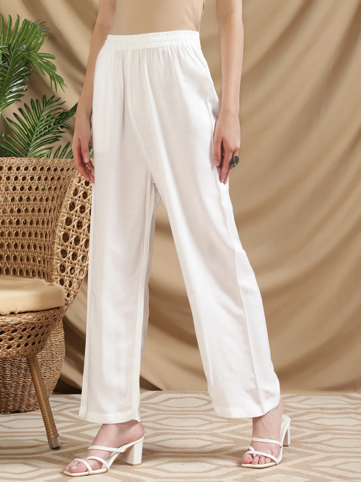 Buy Rayon Solid Ankle Length Palazzo-White