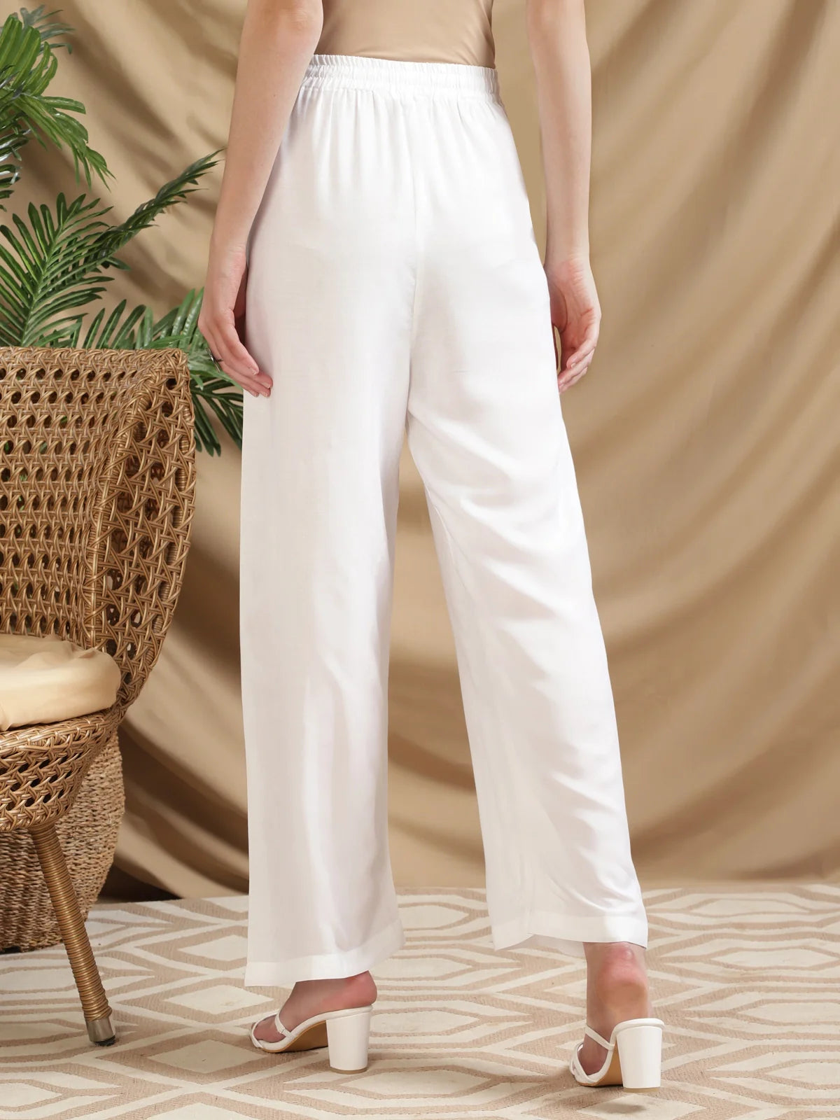 Buy Rayon Solid Ankle Length Palazzo-White