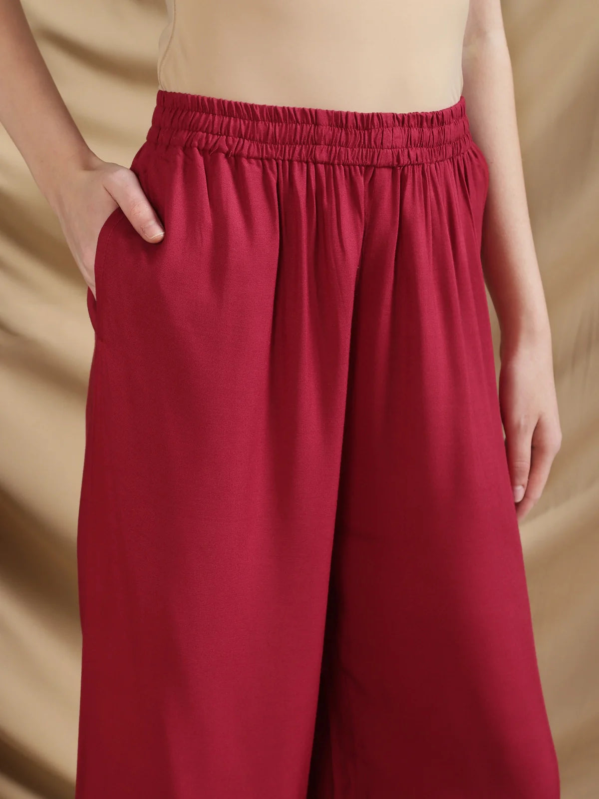 Buy Rayon Solid Ankle Length Palazzo-Maroon