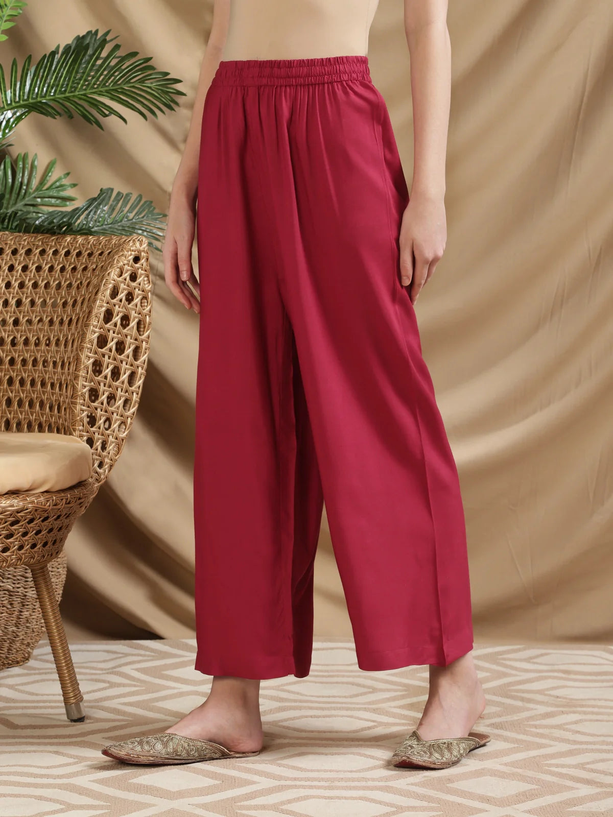 Buy Rayon Solid Ankle Length Palazzo-Maroon