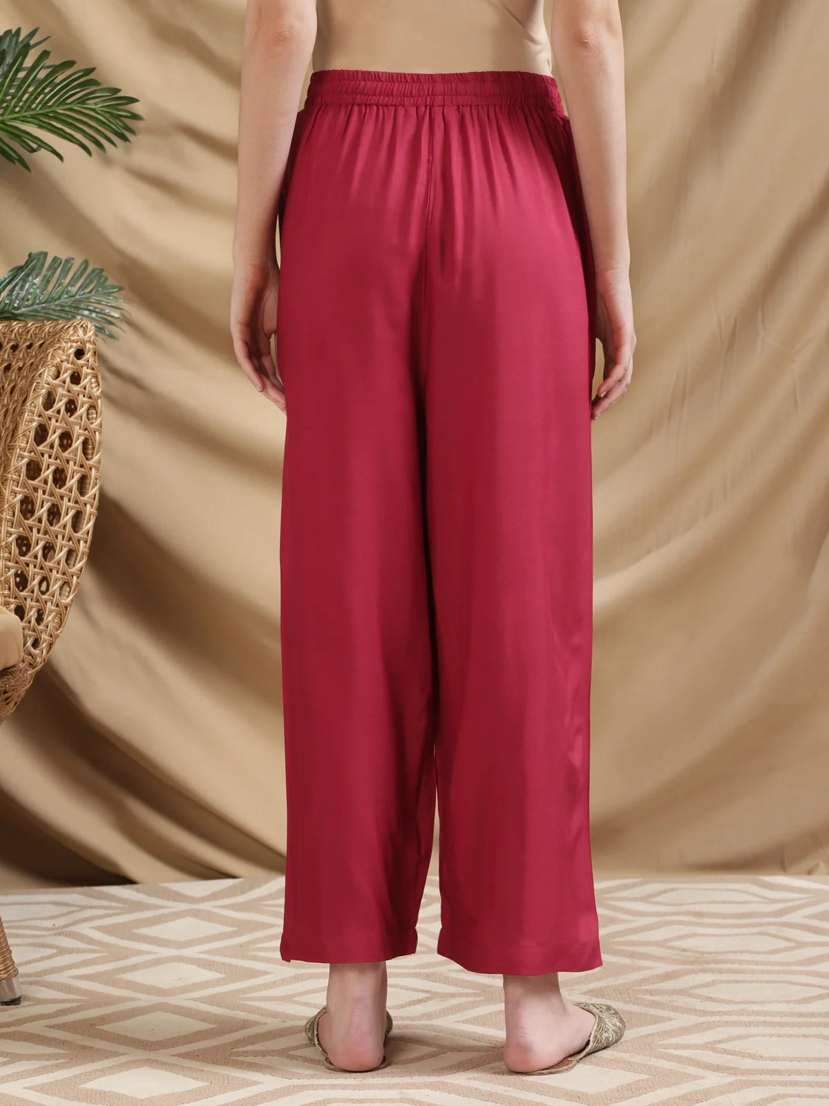 Buy Rayon Solid Ankle Length Palazzo-Maroon