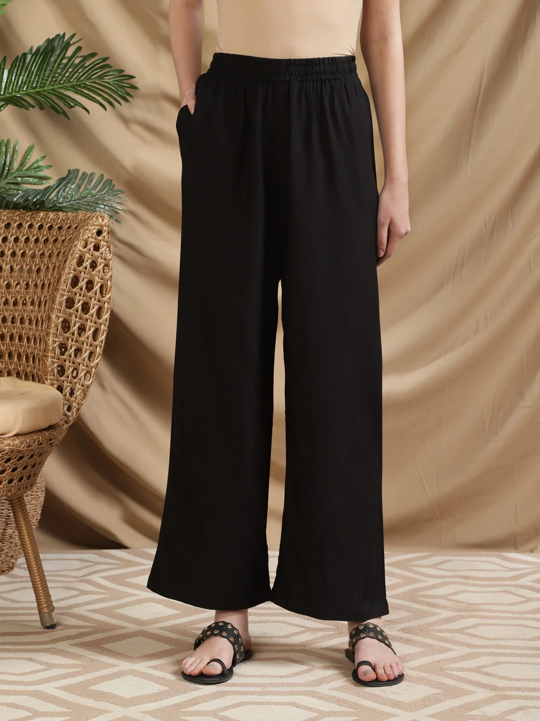 Buy Rayon Solid Ankle Length Palazzo-Black