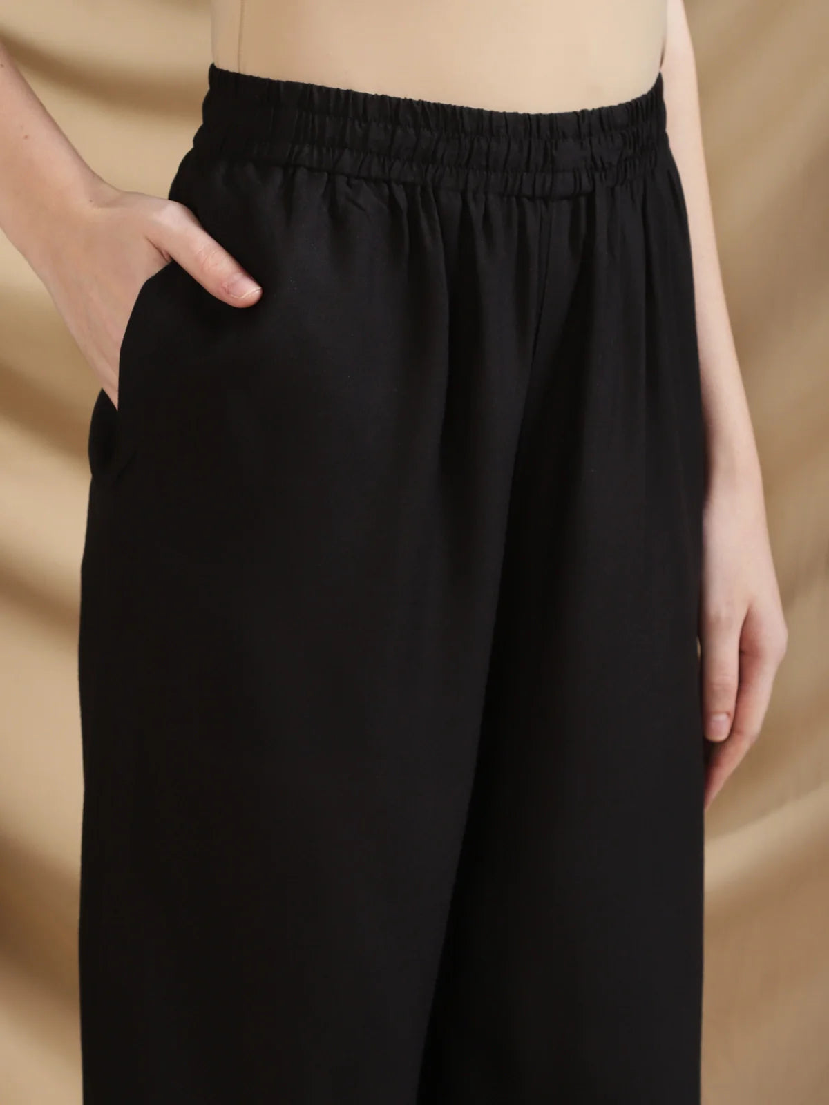 Buy Rayon Solid Ankle Length Palazzo-Black