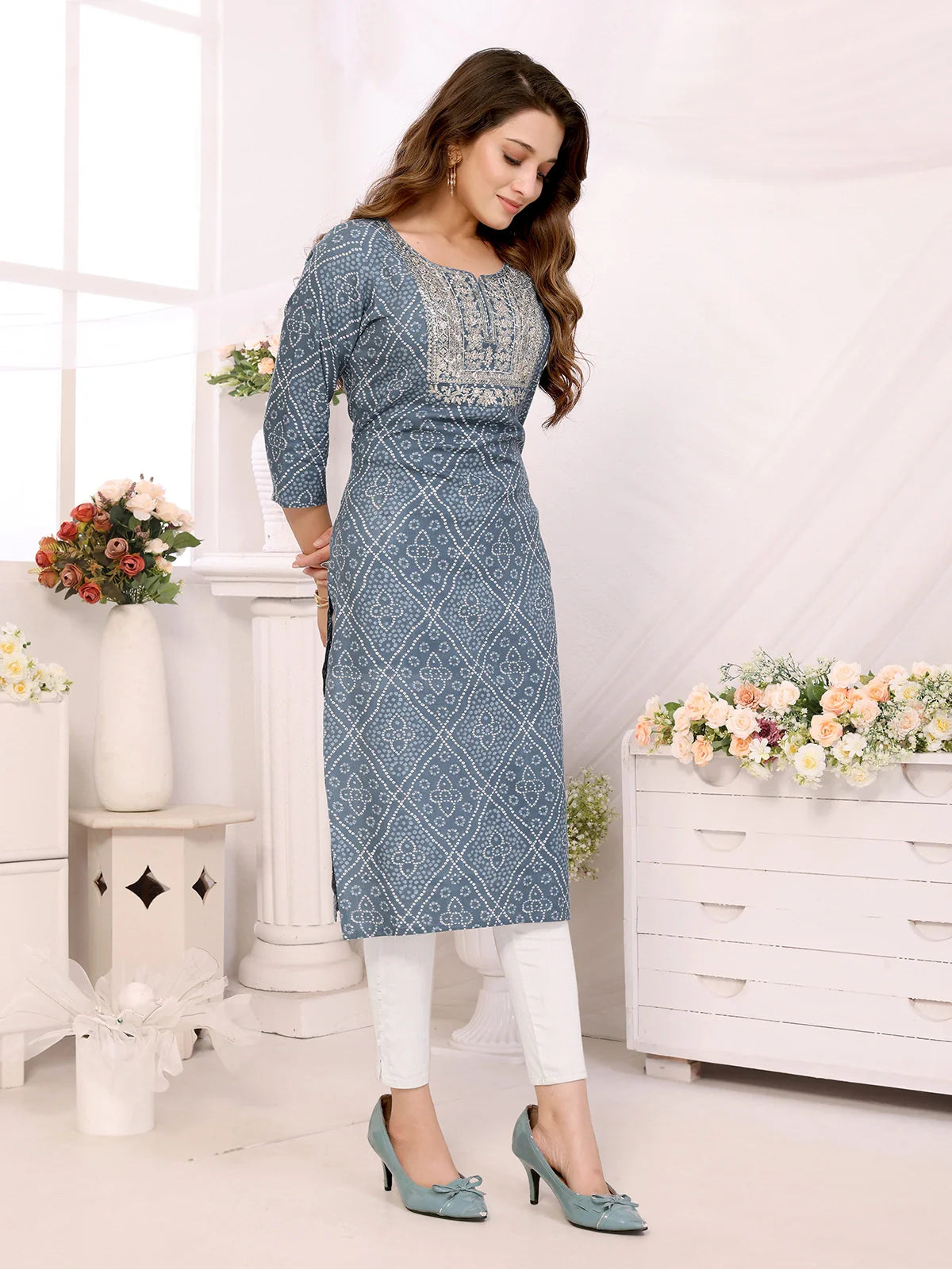 Buy Rayon Embroidered Calf Length Straight Kurta-Dark Grey