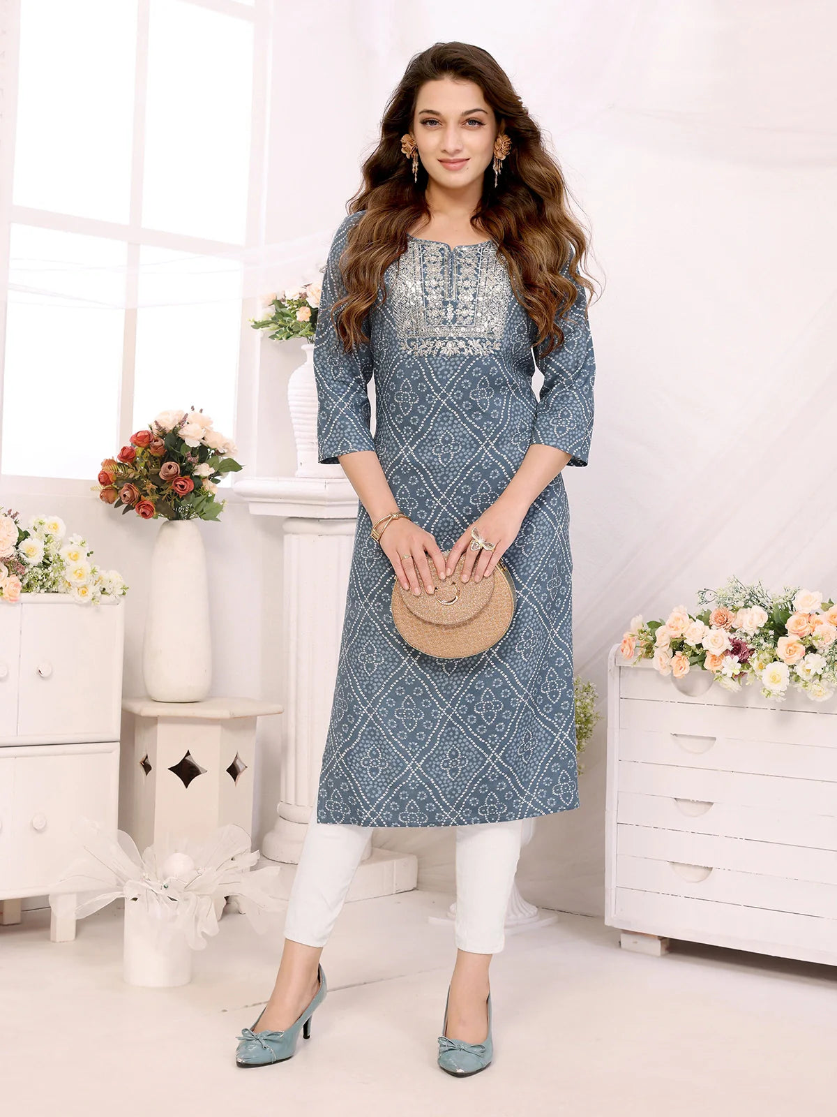 Buy Rayon Embroidered Calf Length Straight Kurta-Dark Grey