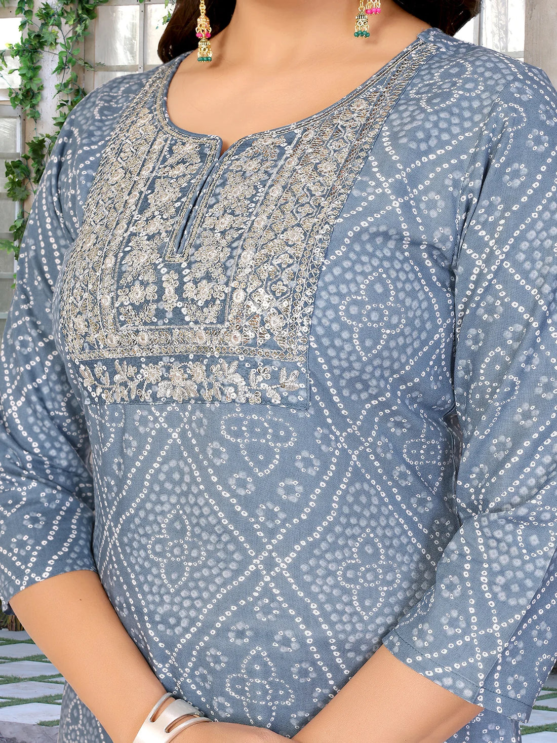 Buy Rayon Embroidered Straight Calf Length Kurta with Pant-Grey