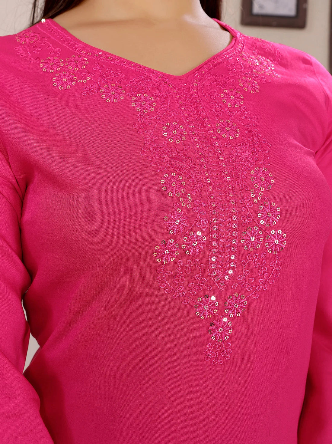 Buy Rayon Embroidered Straight Calf Length Kurta-Pink