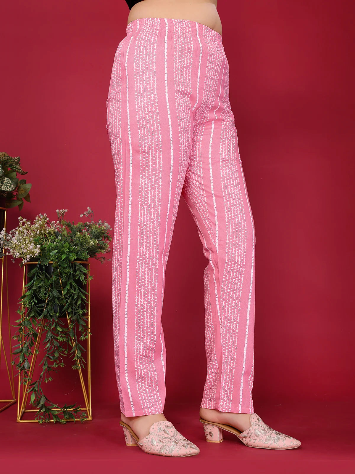 Buy Rayon Embroidered Straight Calf Length Kurta with Pant-Pink