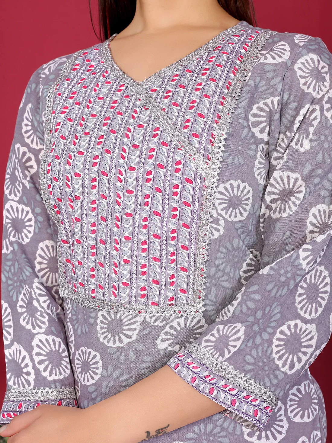 Buy Rayon Printed Straight Calf Length Kurta with Pant-Grey