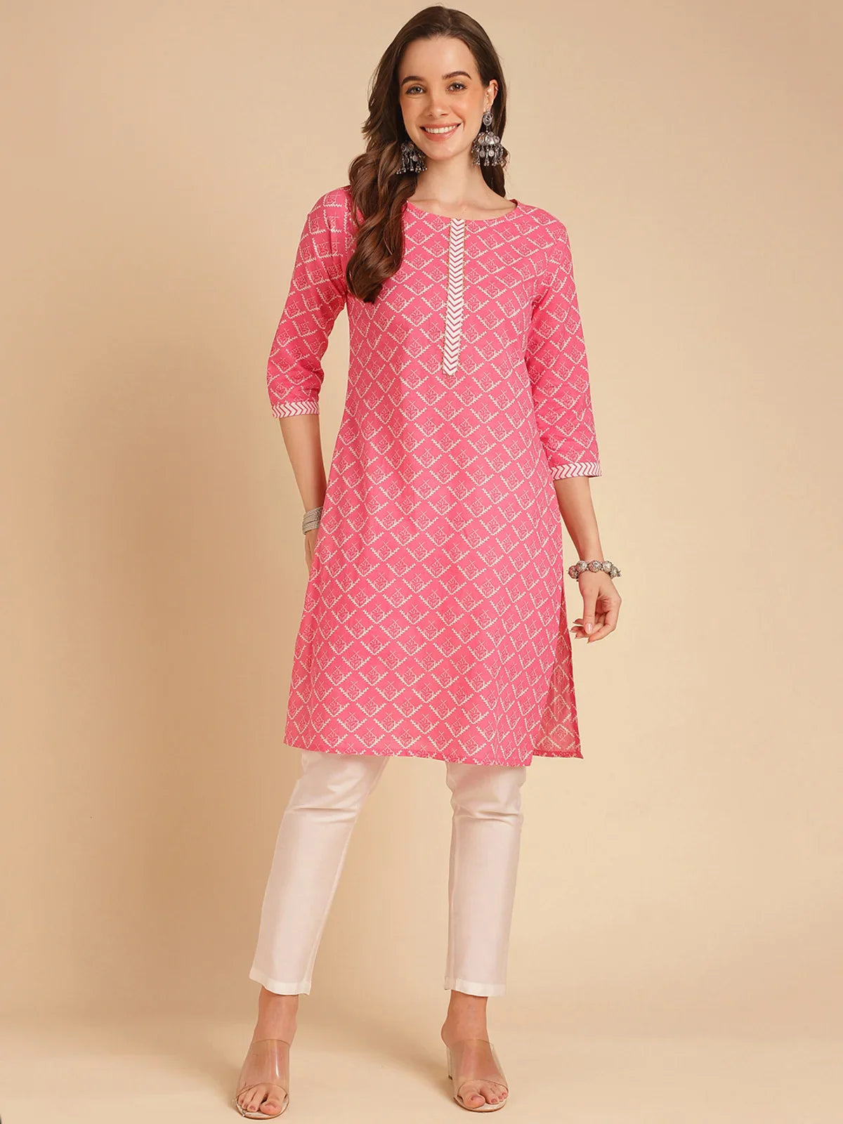 Buy Rayon Printed Straight Knee Length Kurta-Pink