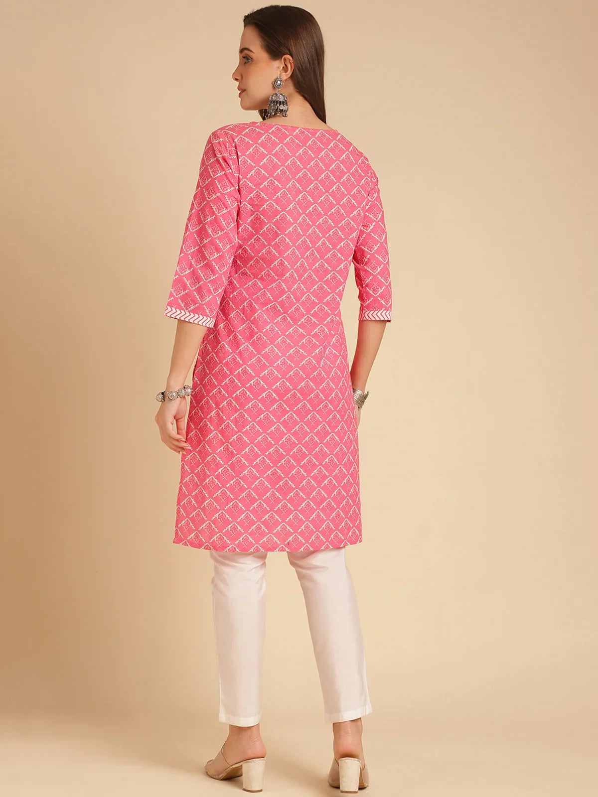 Buy Rayon Printed Straight Knee Length Kurta-Pink