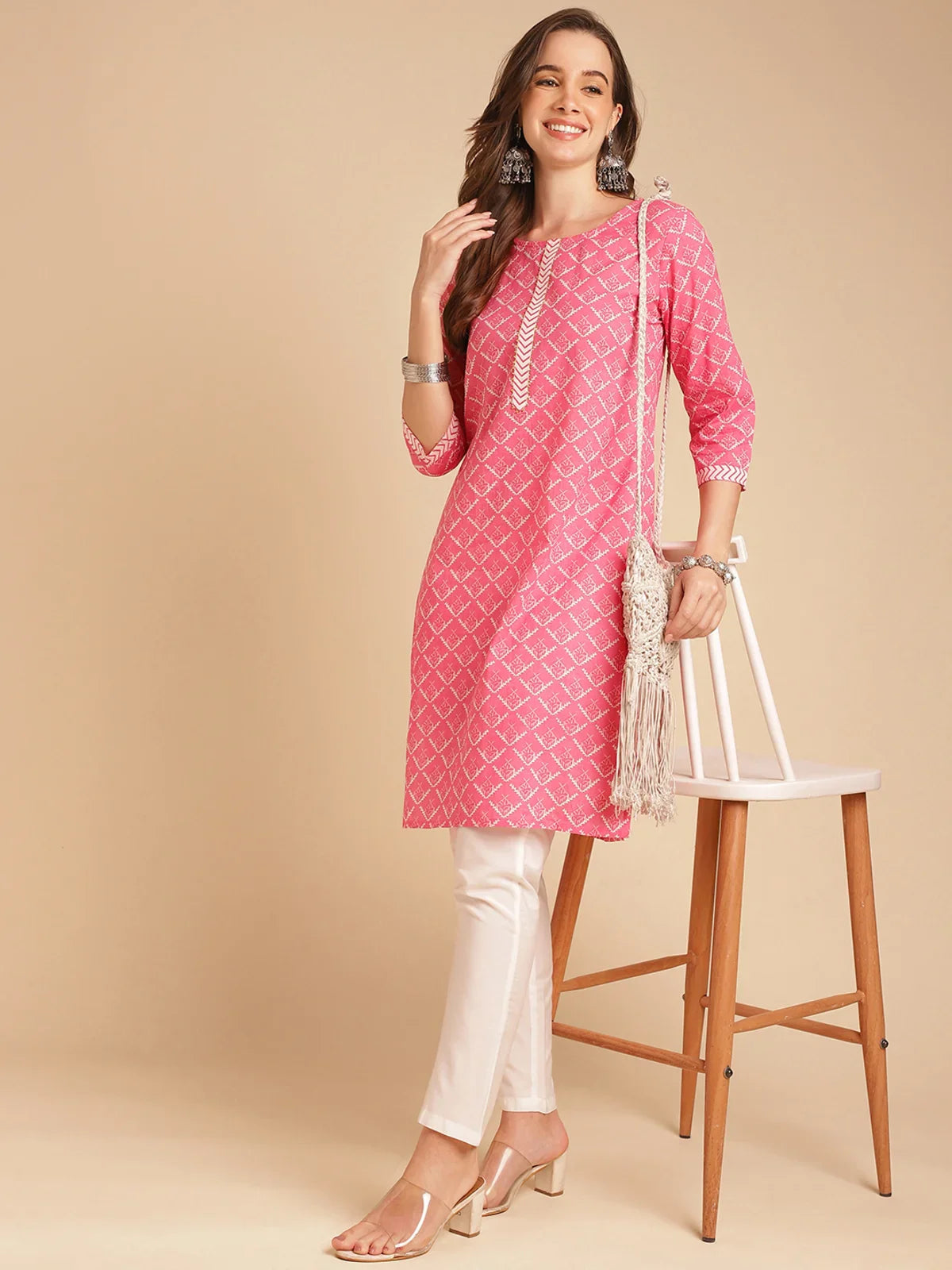 Buy Rayon Printed Straight Knee Length Kurta-Pink