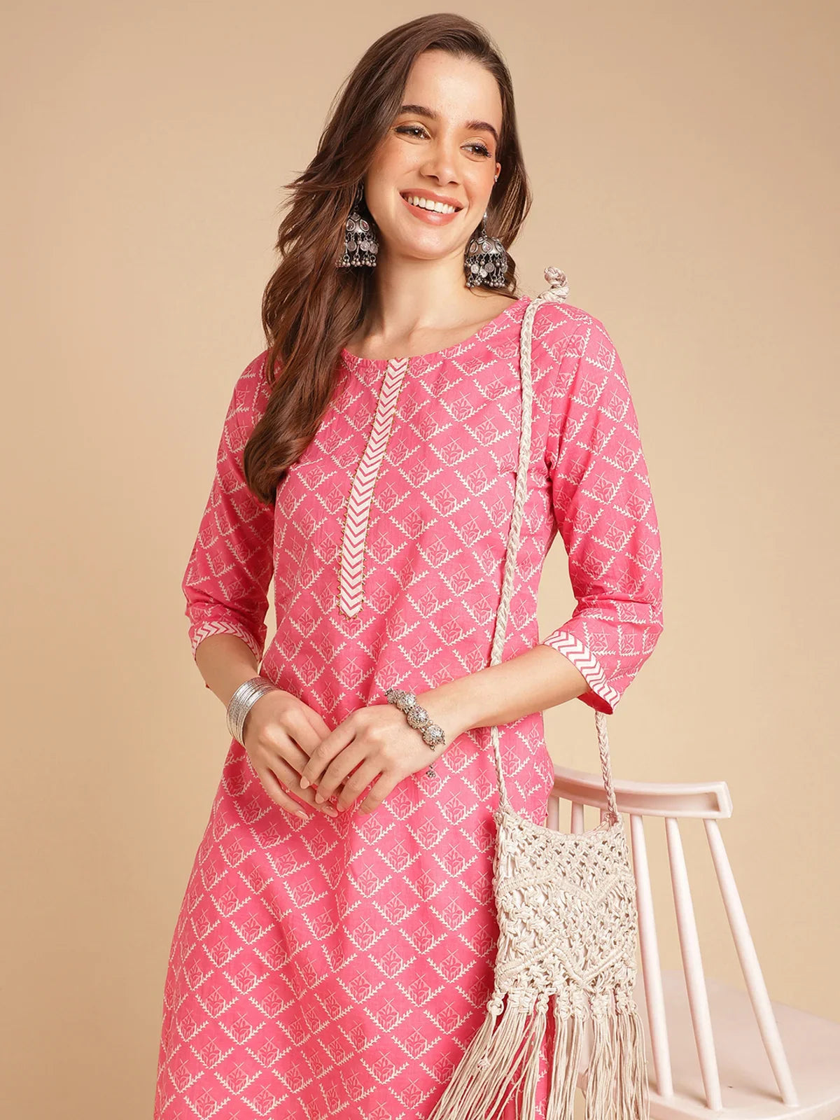 Buy Rayon Printed Straight Knee Length Kurta-Pink