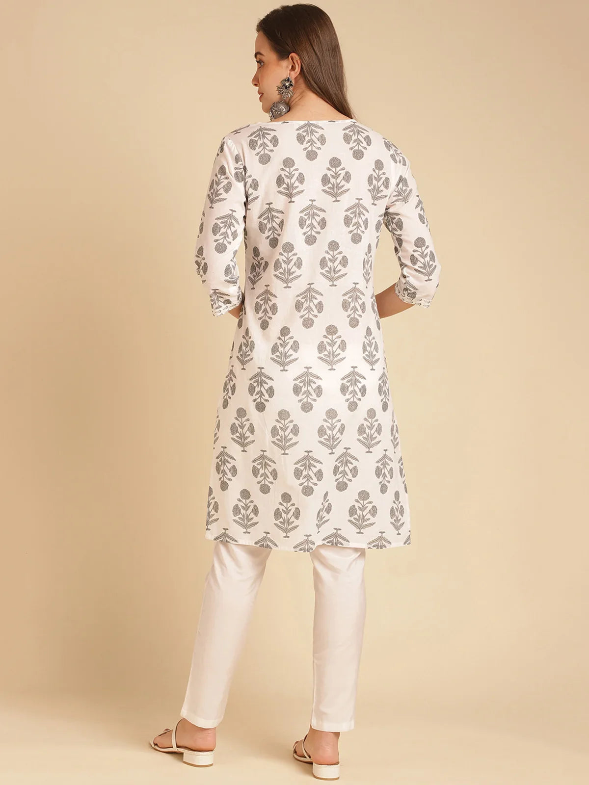 Buy Cotton Printed Straight Knee Length Kurta-Grey