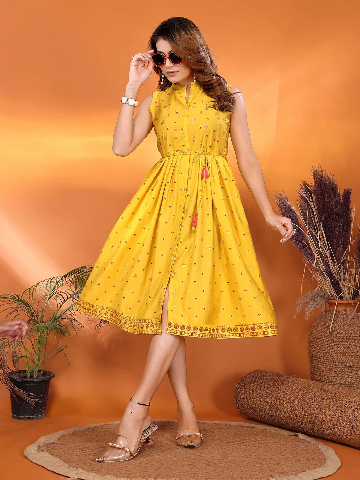 yellow ladies dress Vkekieo Sundresses For Women,Yellow Dresses,Square Neckline Short Sleeve Printed XL, Women's, Size: 10 cocktail parties Women's Yellow Dresses | Anthropologie