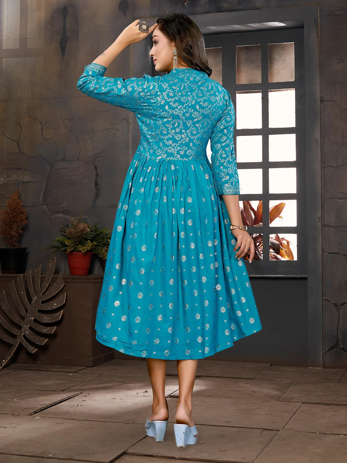 Rayon Printed Flared Calf Length Dress Rangita Rayon Printed Flared Calf Length Dress Rangita