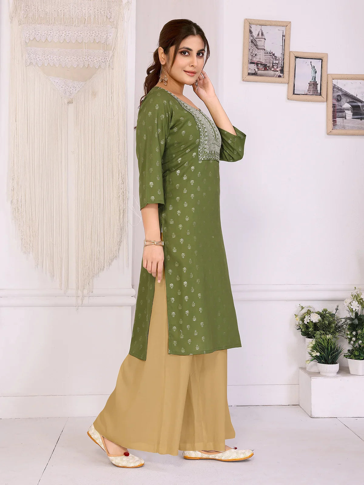 Buy Rayon Embroidered Straight Calf Length Kurta-Green