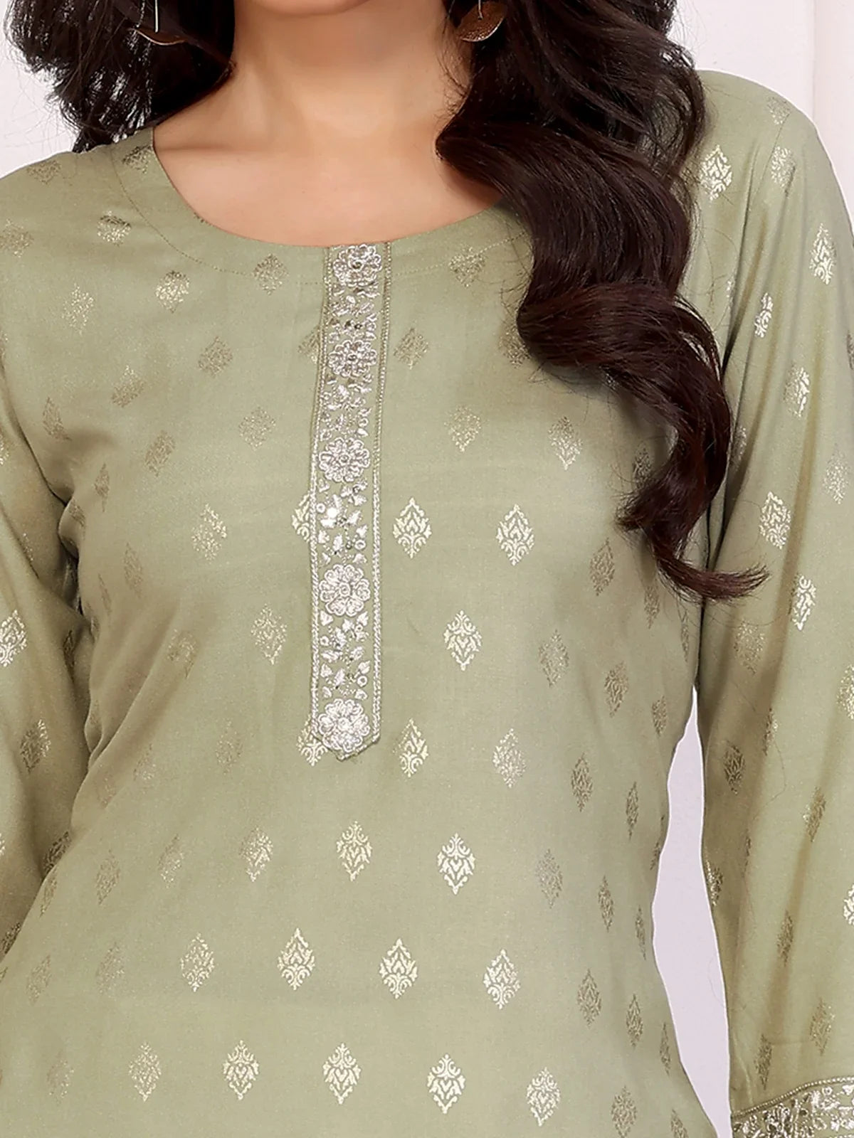 Buy Rayon Embroidered Calf Length Straight Kurta-Light Green