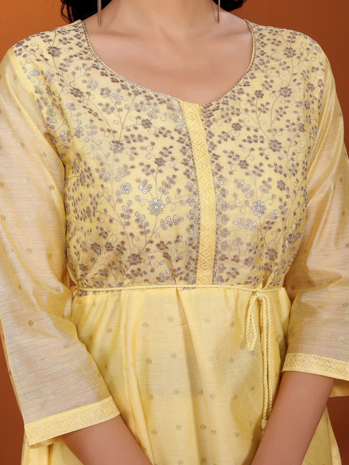 Buy Viscose Blend Embroidered Calf Length Anarkali Kurta-Yellow