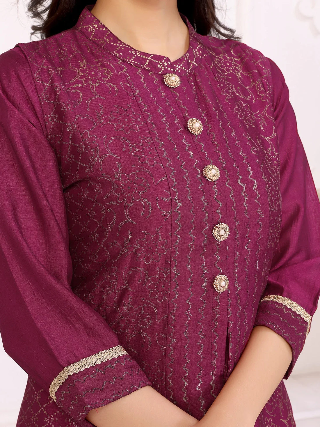 Buy Polyester Printed Calf Length Anarkali Kurta-Wine