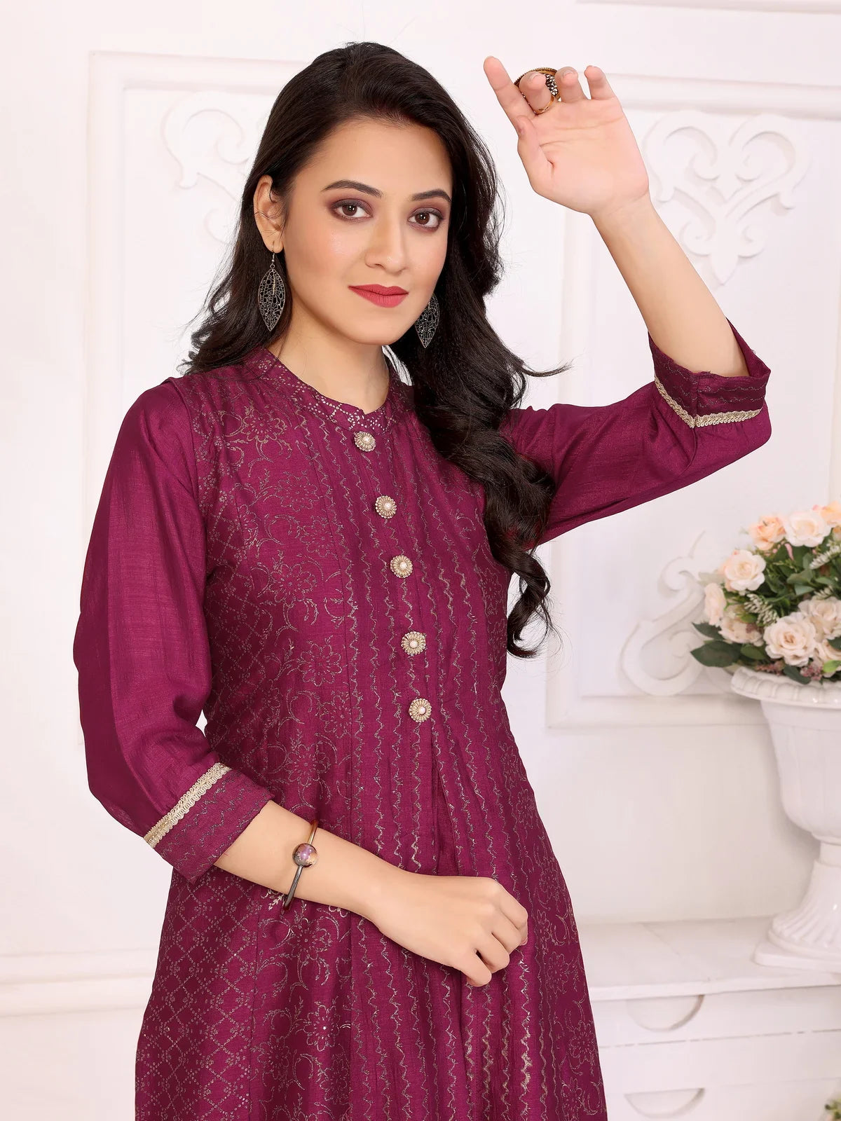 Buy Polyester Printed Calf Length Anarkali Kurta-Wine