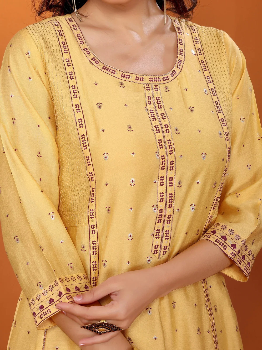 Buy Viscose Blend Printed Calf Length Anarkali Kurta-Yellow