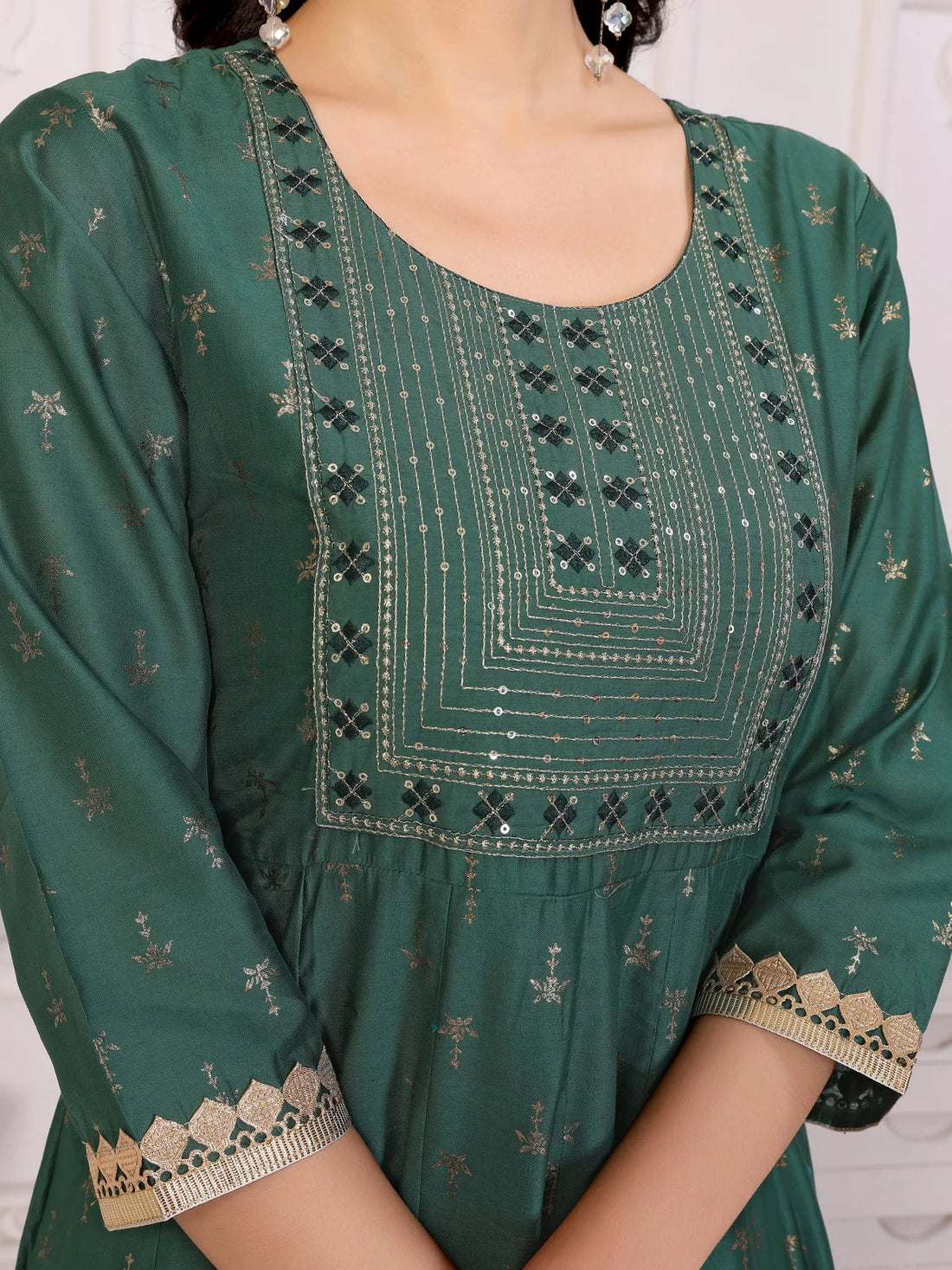 Buy Viscose Blend Embroidered Calf Length Anarkali Kurta-Green