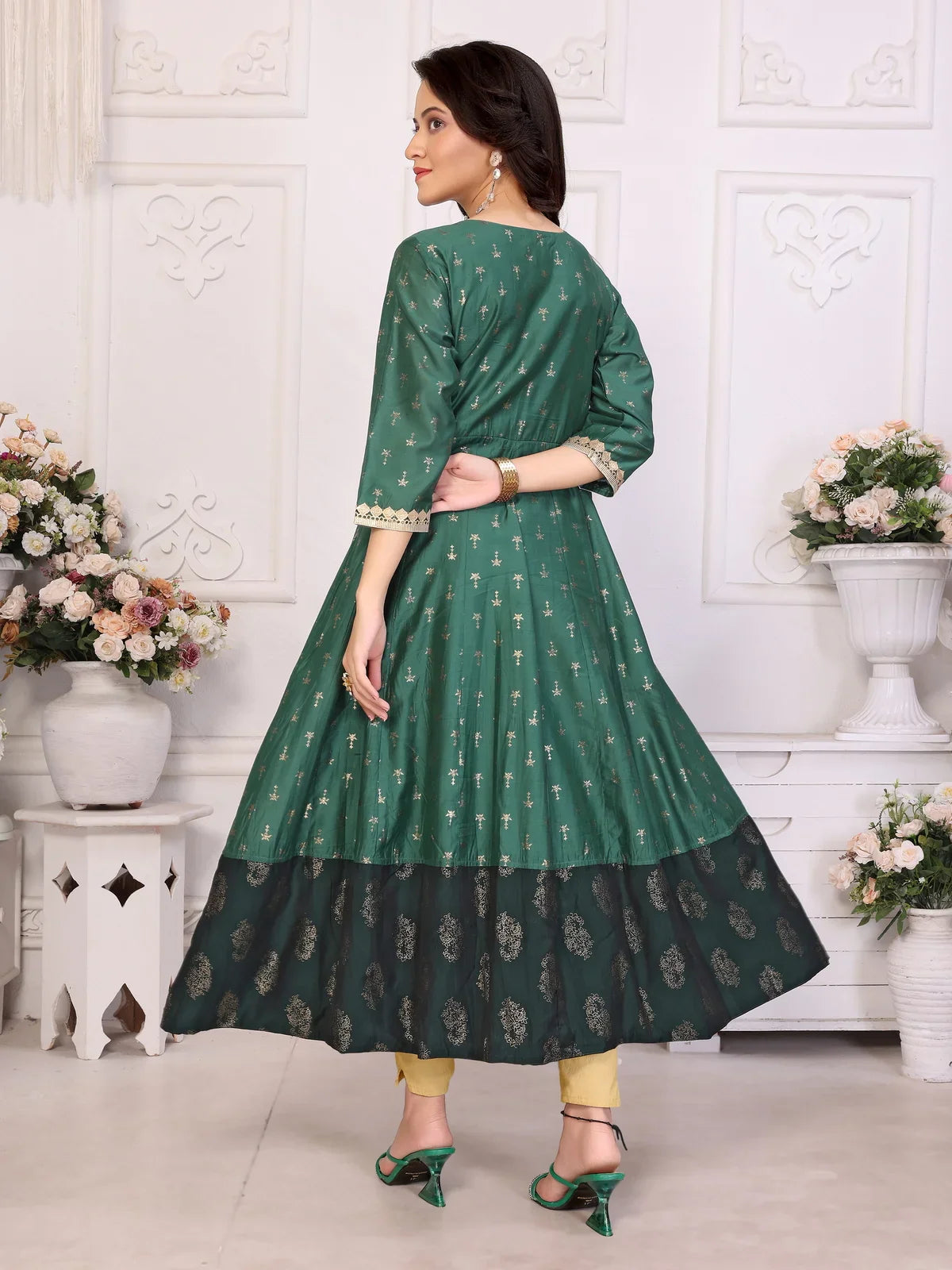 Buy Viscose Blend Embroidered Calf Length Anarkali Kurta-Green