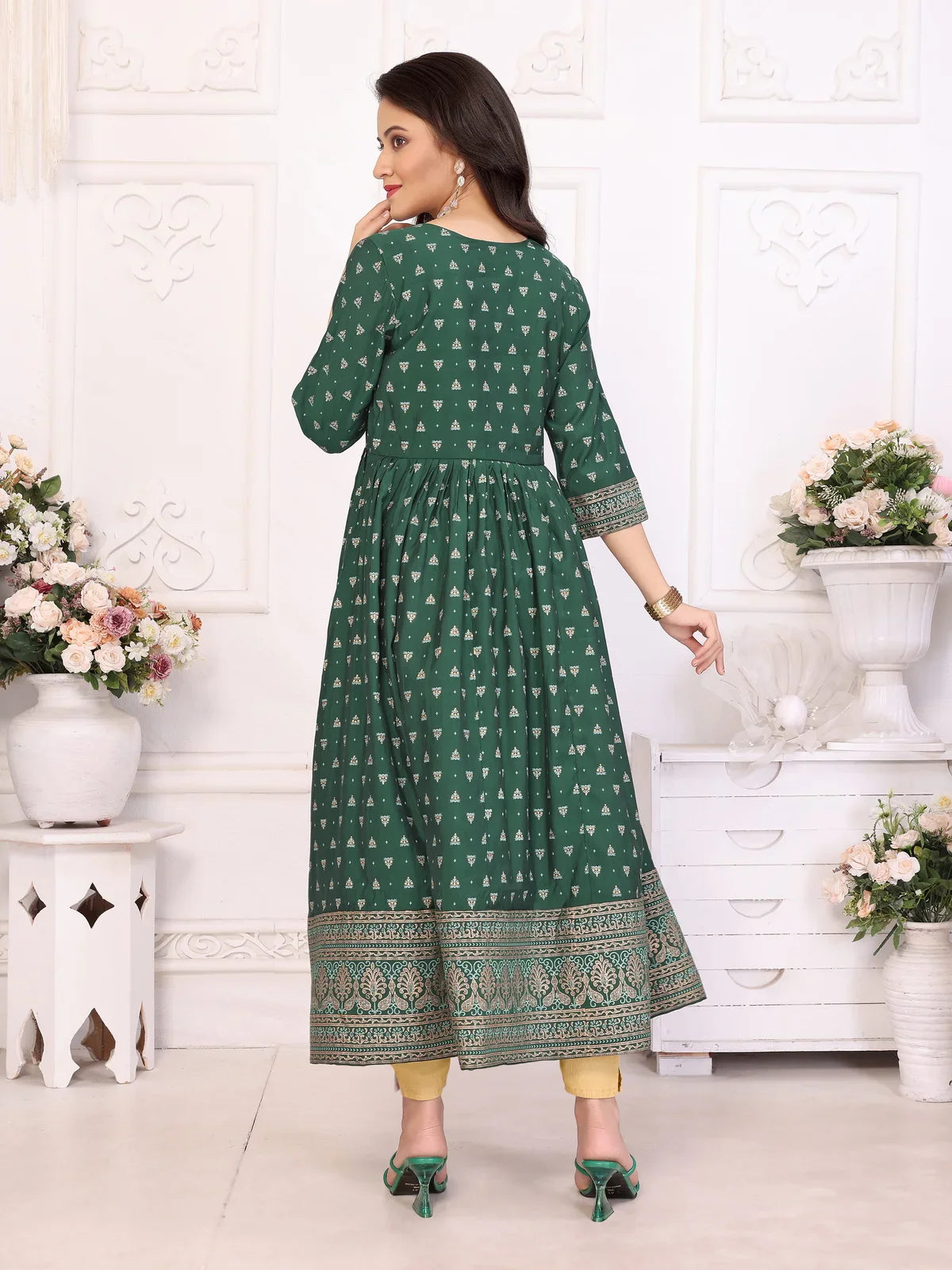 Buy Viscose Blend Embroidered Calf Length Anarkali Kurta-Green