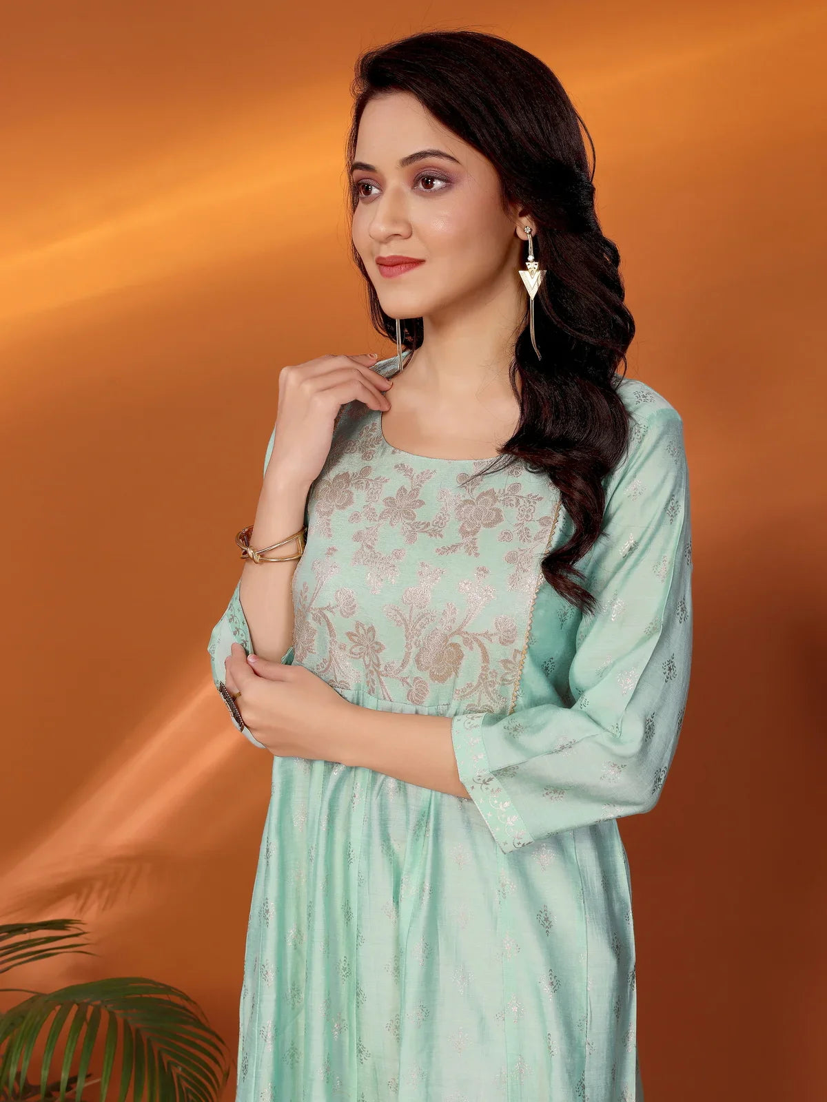 Buy Viscose Blend Printed Calf Length Anarkali Kurta-Green