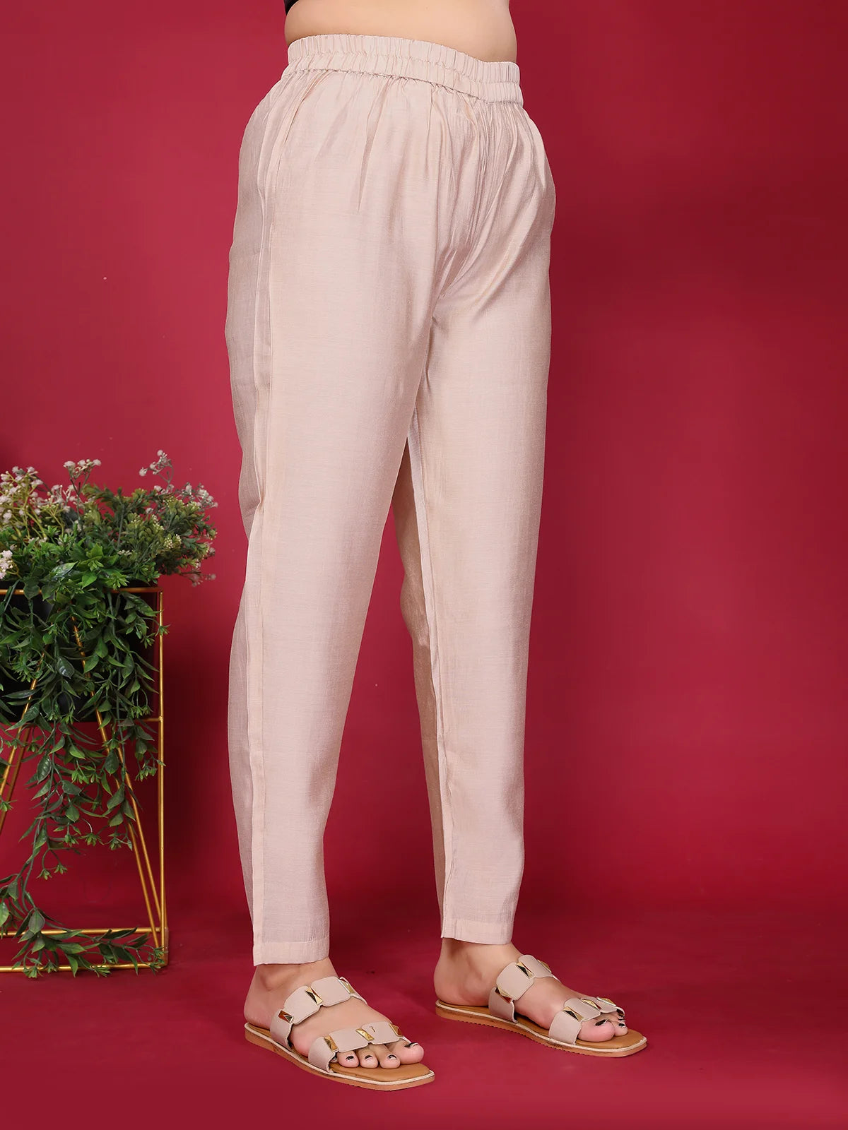 Buy Viscose Poly Embroidered Anarkali Calf Length Kurta with Pant and Dupatta-Beige