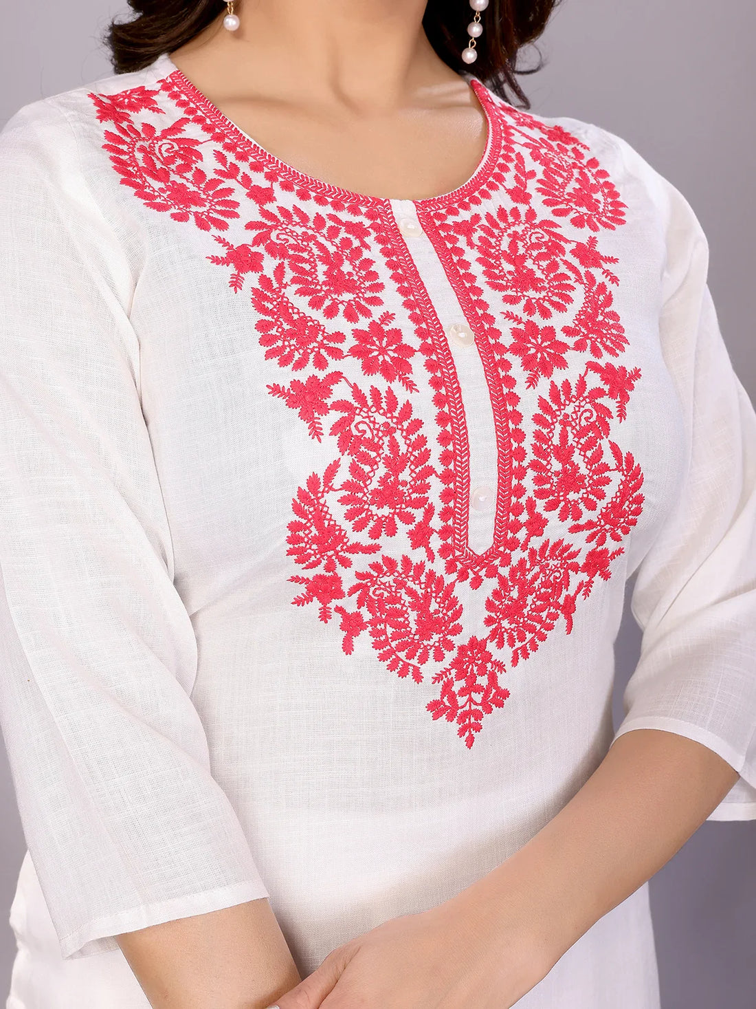Buy Rayon Embroidered Straight Calf Length Kurta-White