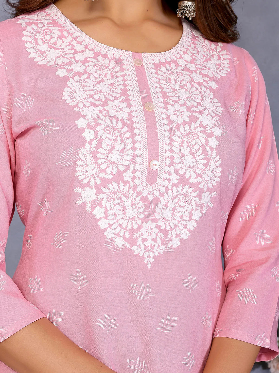 Buy Rayon Embroidered Straight Calf Length Kurta-Pink