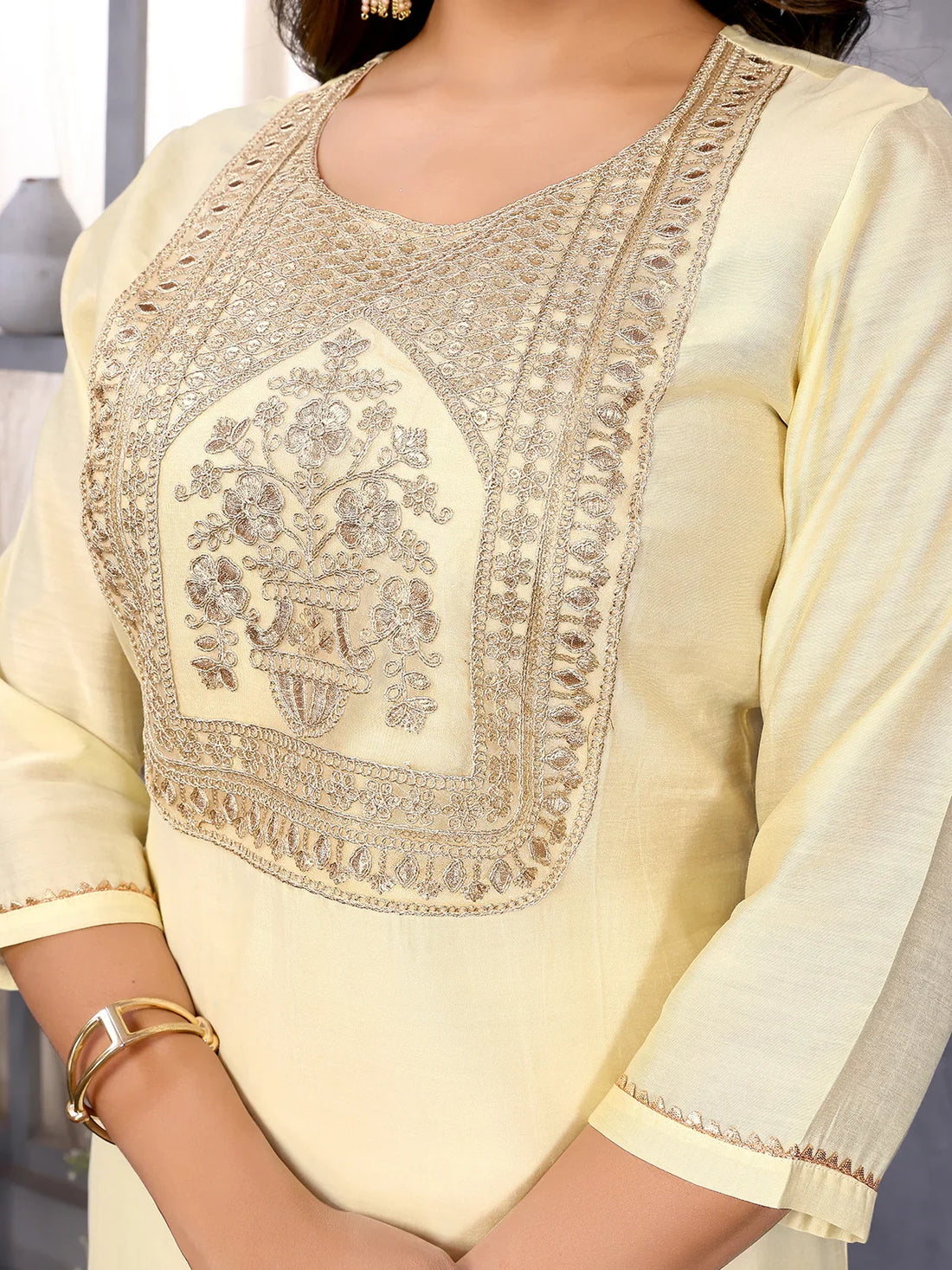 Buy Viscose Blend Embroidered Straight Calf Length Kurta-Cream