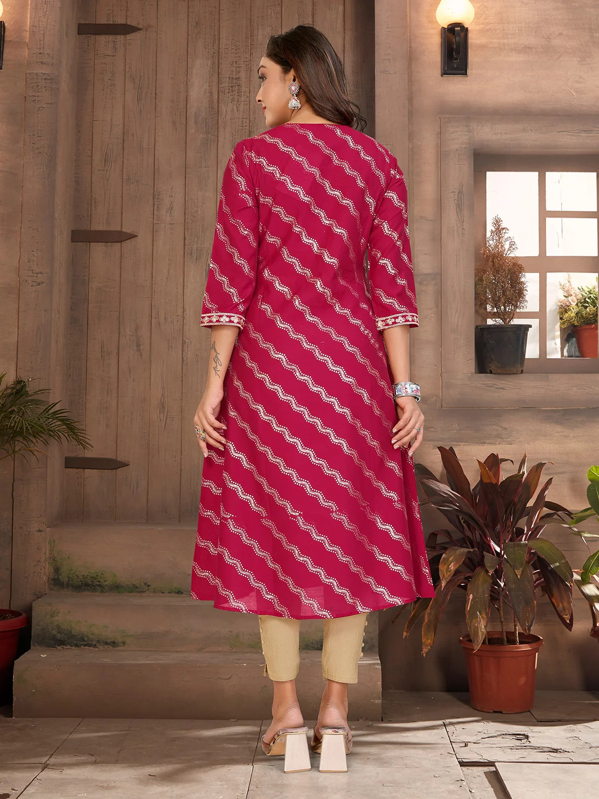 Buy Viscose Blend Embroide A-line Calf Length Kurta-Red
