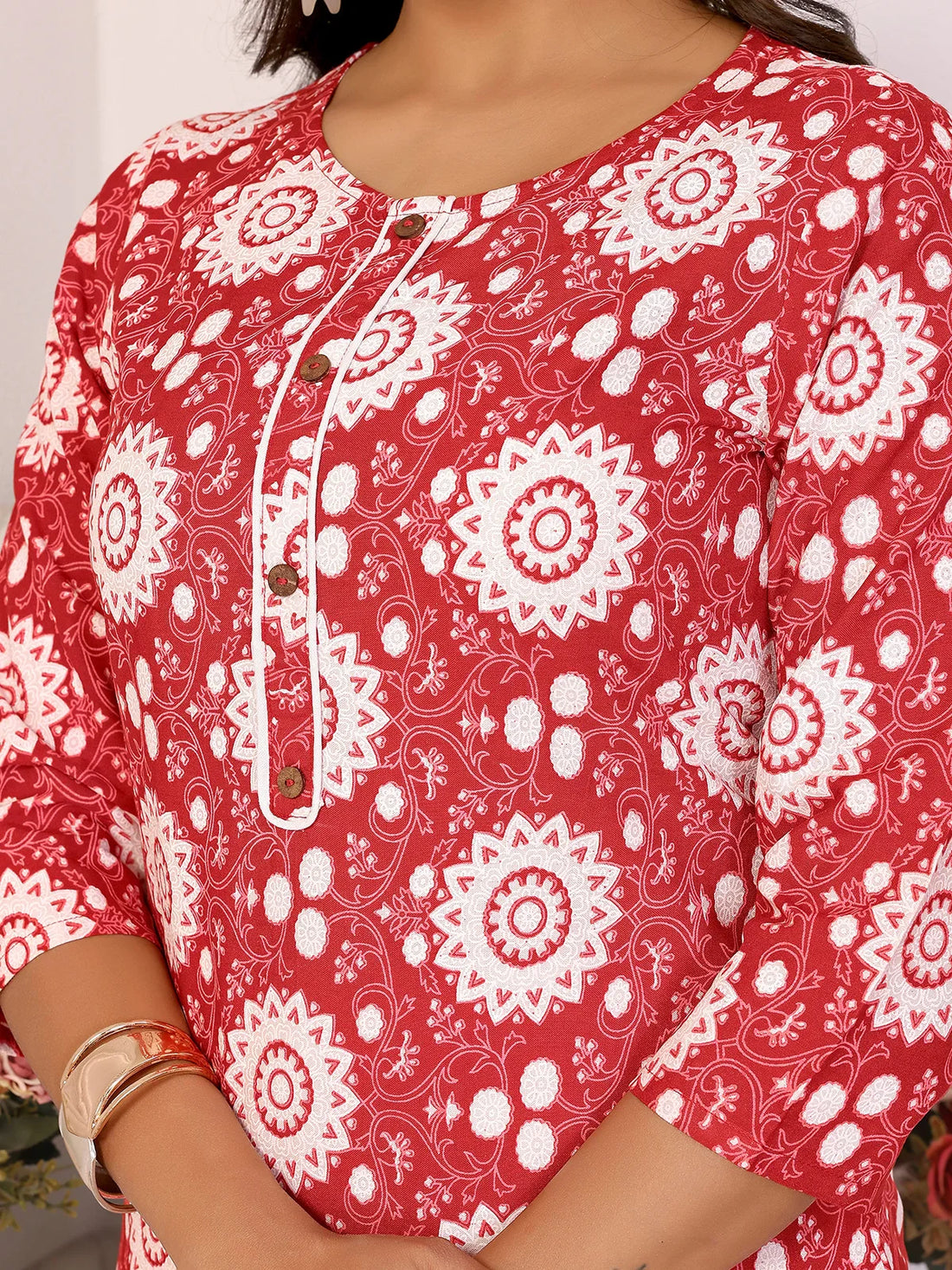 Buy Rayon Printed Straight Knee Length Kurta-Maroon