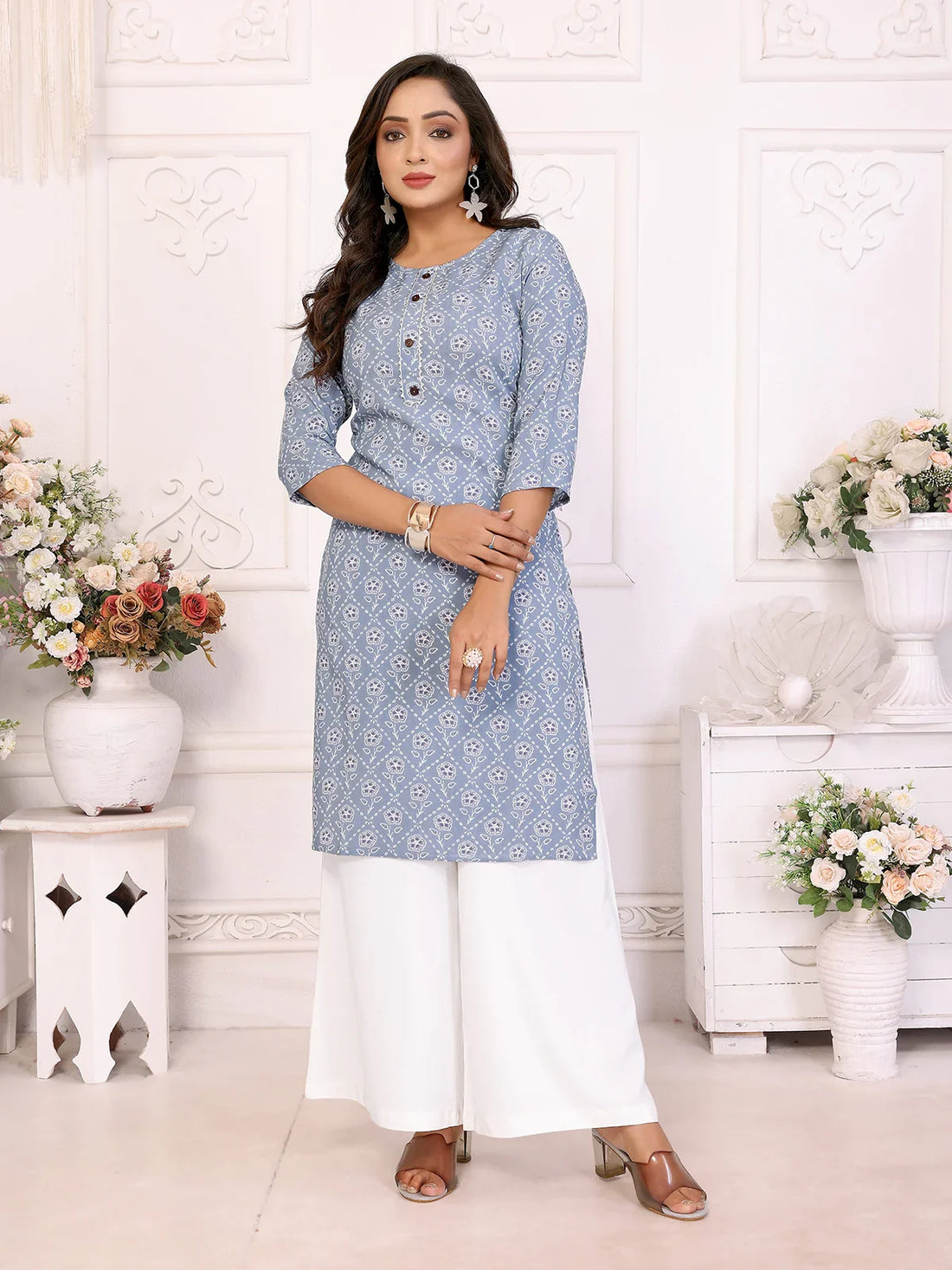 Buy Rayon Printed Straight Knee Length Kurta-Grey