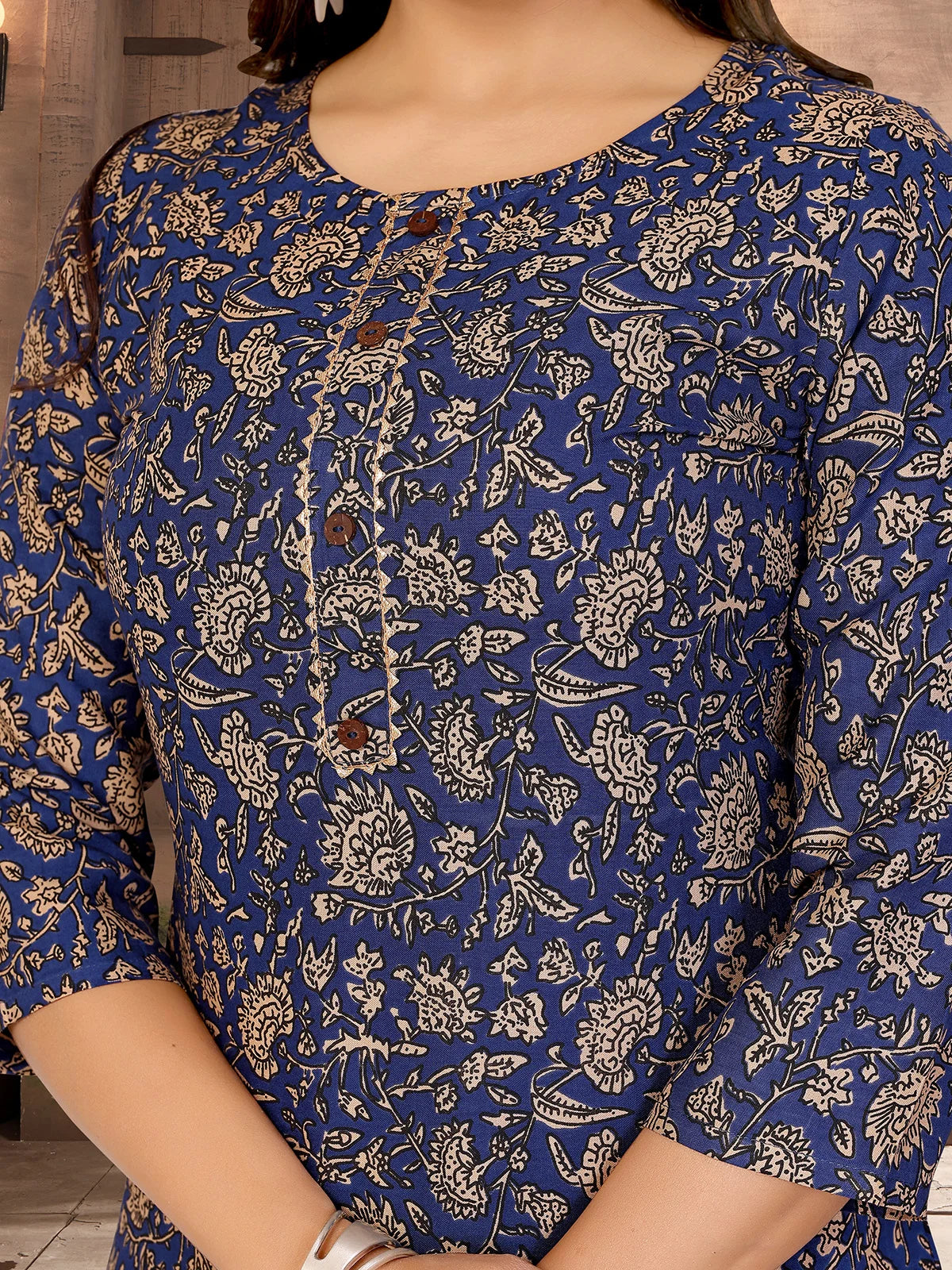 Buy Rayon Printed Straight Knee Length Kurta-Blue