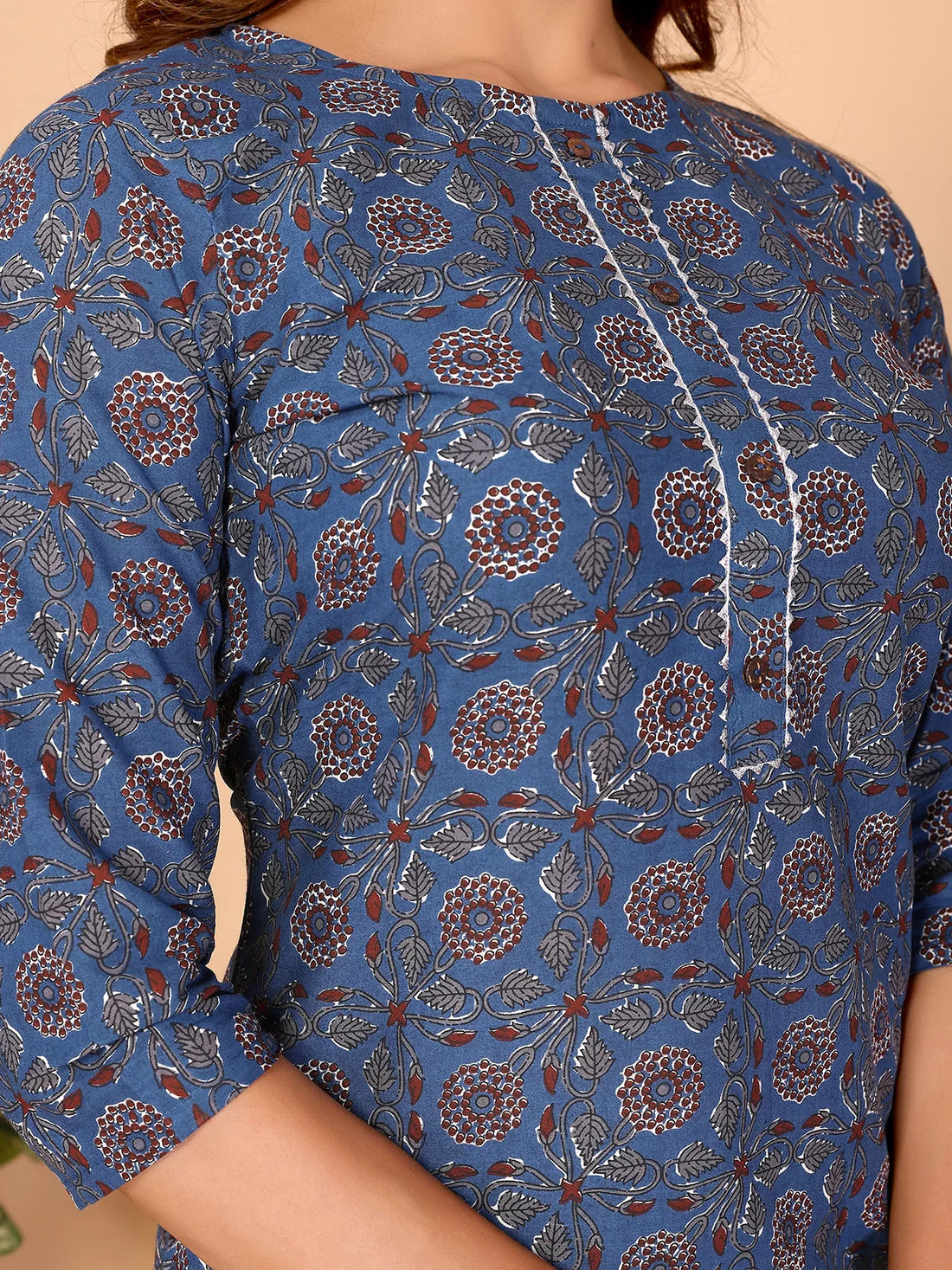 Buy Cotton Printed Straight Knee Length Kurta-Navy Blue