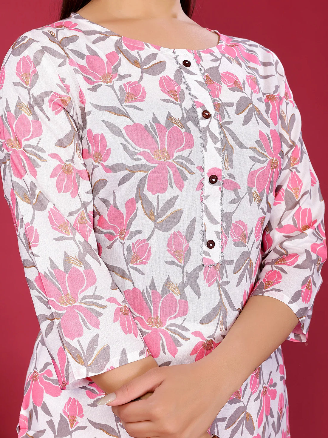 Buy Rayon Printed Straight Knee Length Kurta-Pink