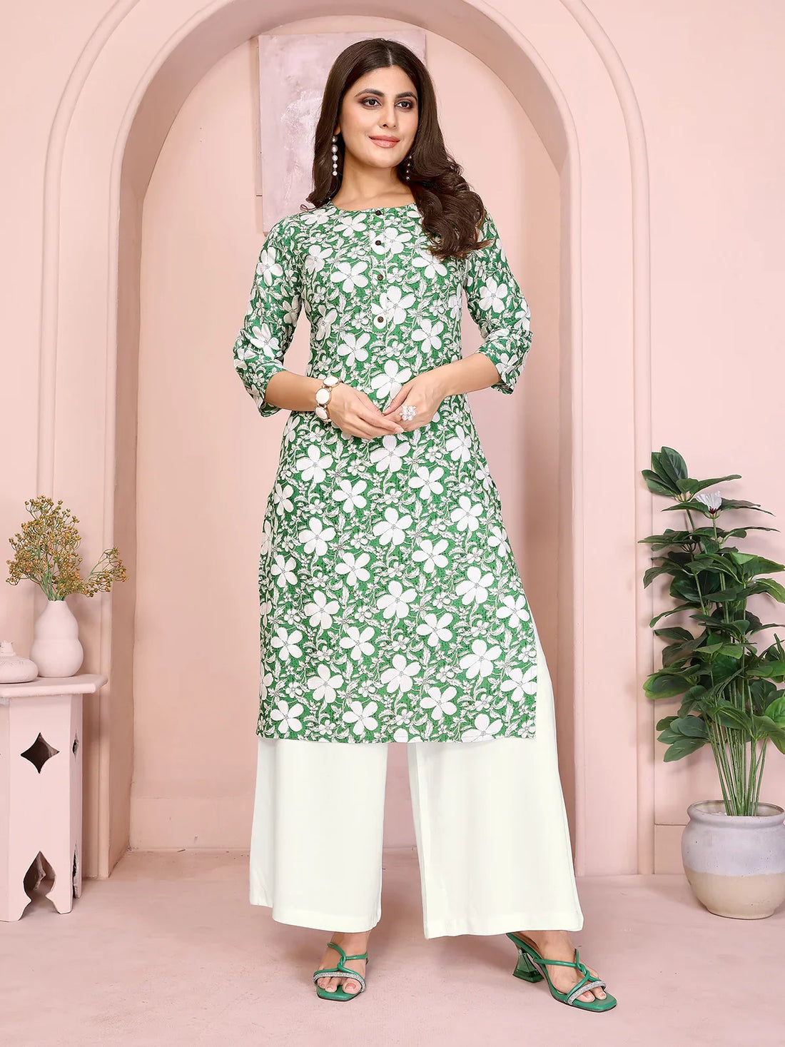 Buy Rayon Printed Straight Knee Length Kurta-Green